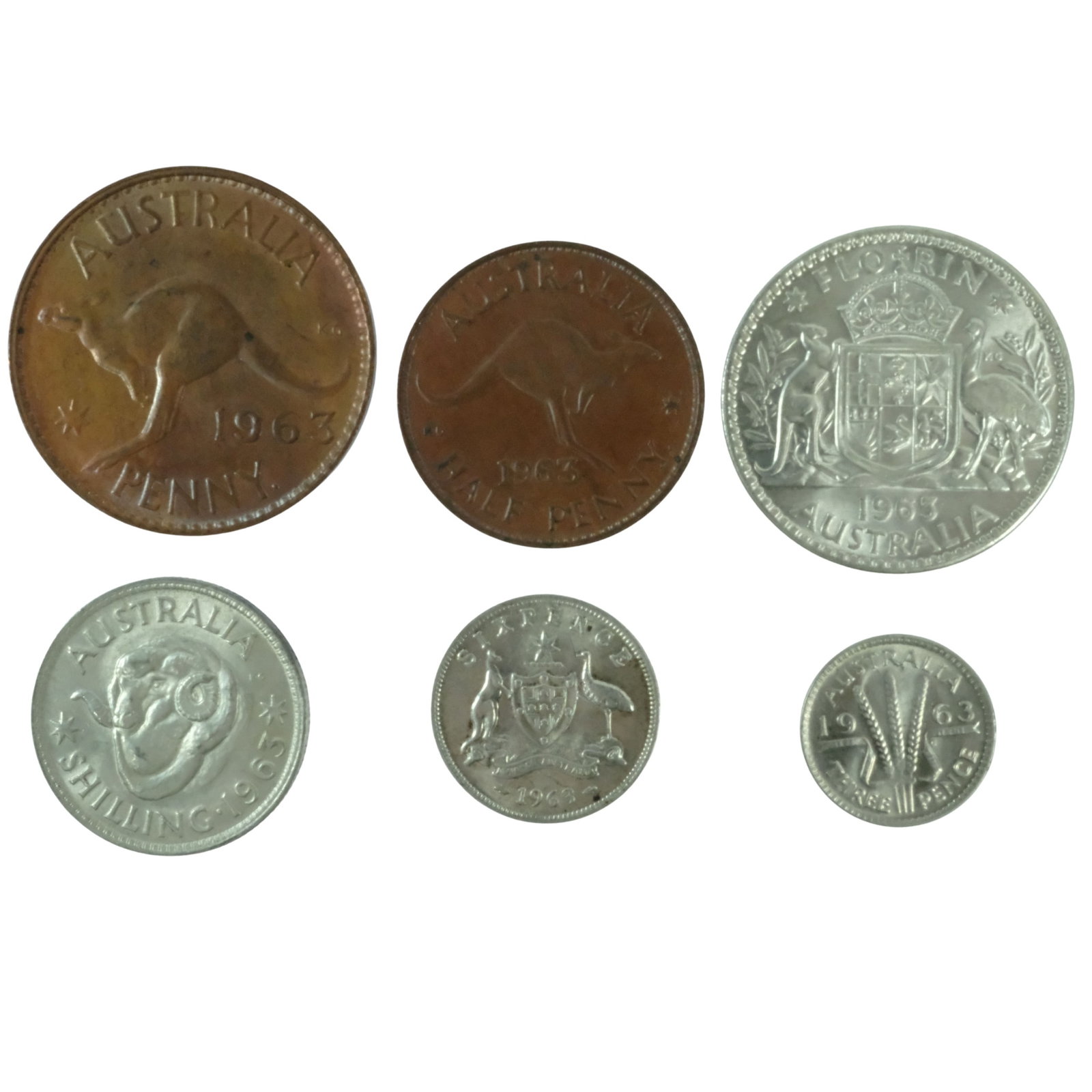 Australia 1963 Copper 1/2d, 1d & Silver (500) 3d, 6d, 1/- & 2/-, Choice Uncirculated (6): Complete QEII Year Set Size Combined ASW 0.2861 Troy oz Medium Coins, Monies & Stamps Exhibited Coins, Australia & New Zealand