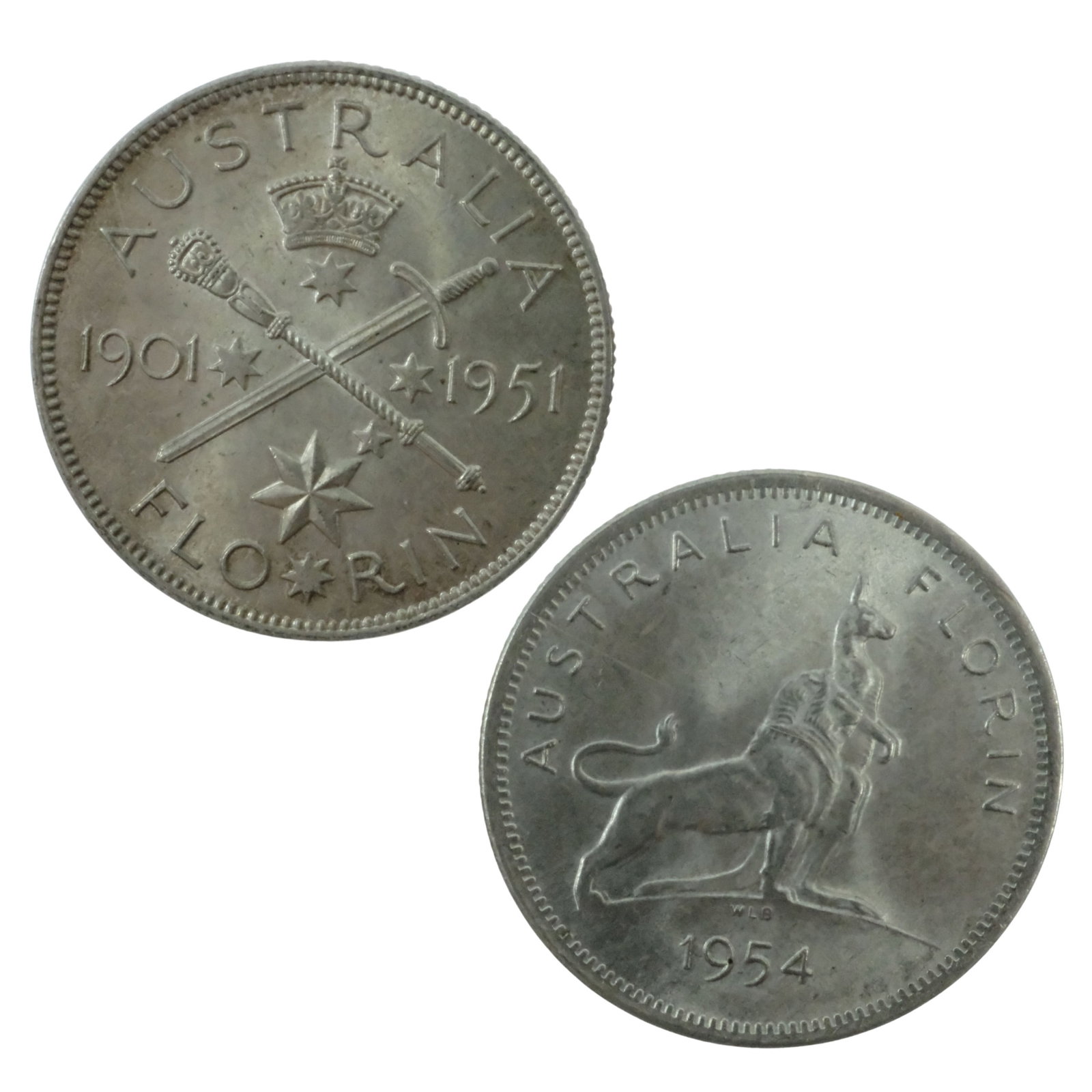 Australia 1951 'Jubilee' & 1954 'Royal Visit' Silver (500) 2/-'s, Choice Uncirculated (2): Commemoratives for 50 years of Australia's Federation & the First Visit of a Reigning Monarch to Australia Size Combined ASW 0.3636 Troy oz Medium Coins, Monies & Stamps Exhibited Coins, Australia &