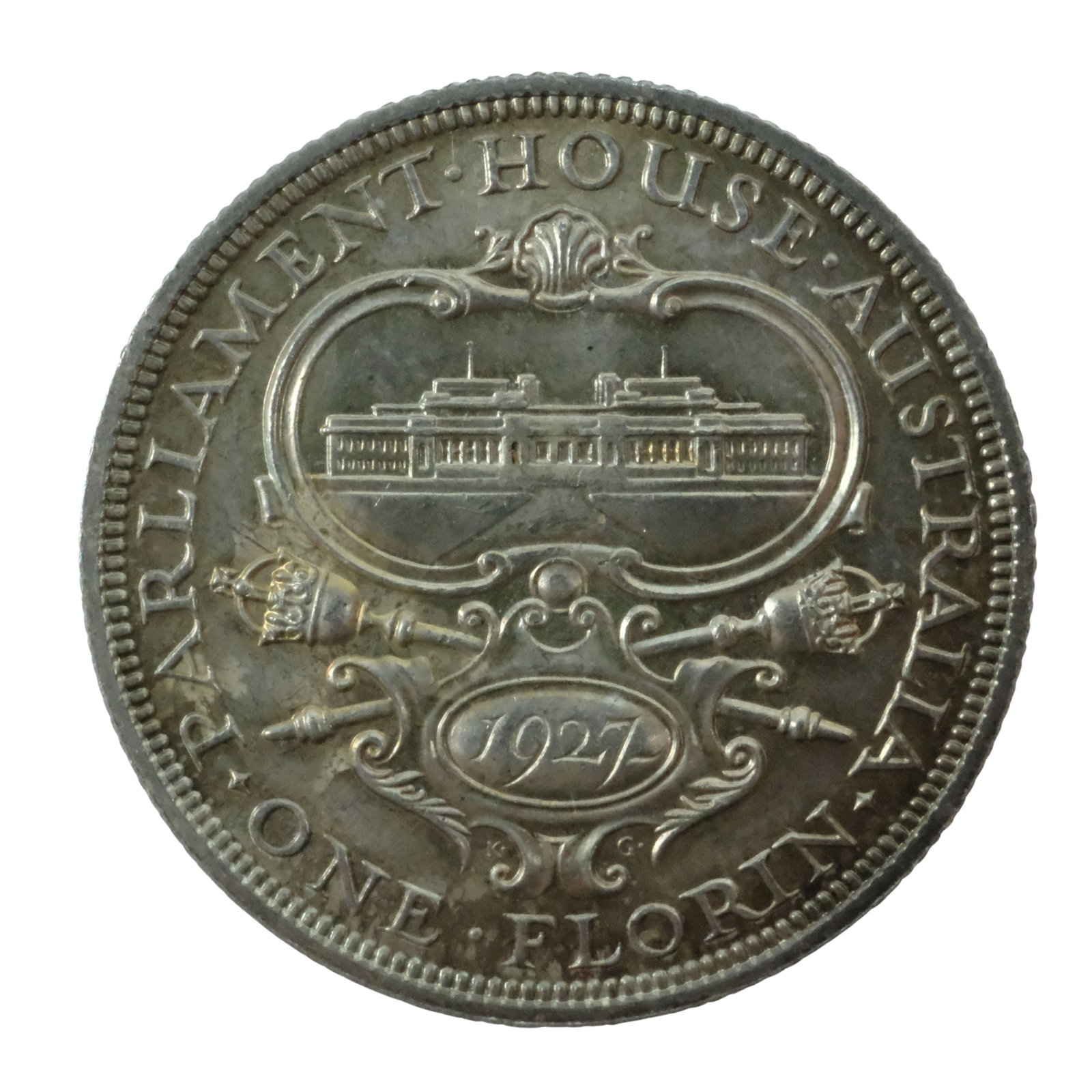 Australia 1927 'Canberra' Silver (925) 2/-, Uncirculated: Struck for the opening of the Old Parliament House Size ASW 0.3363 Troy oz Condition Virtual Gem except for obverse scratch 10 o'clock Medium Coins, Monies & Stamps Exhibited Coins, Australia & New