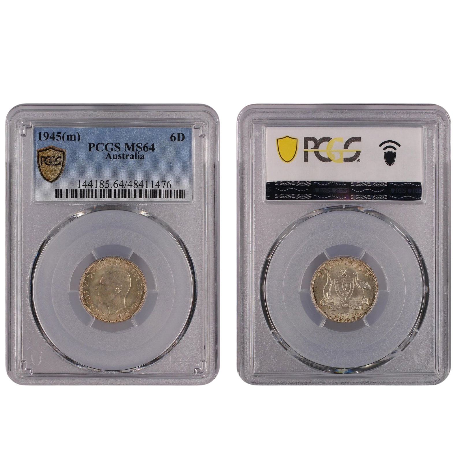 Australia 1945 Silver (925) Sixpence, PCGS MS64 (Pop 60): Higher Grades (37) Size ASW 0.0839 Troy oz Medium Coins, Monies & Stamps Exhibited Coins, Australia & New Zealand