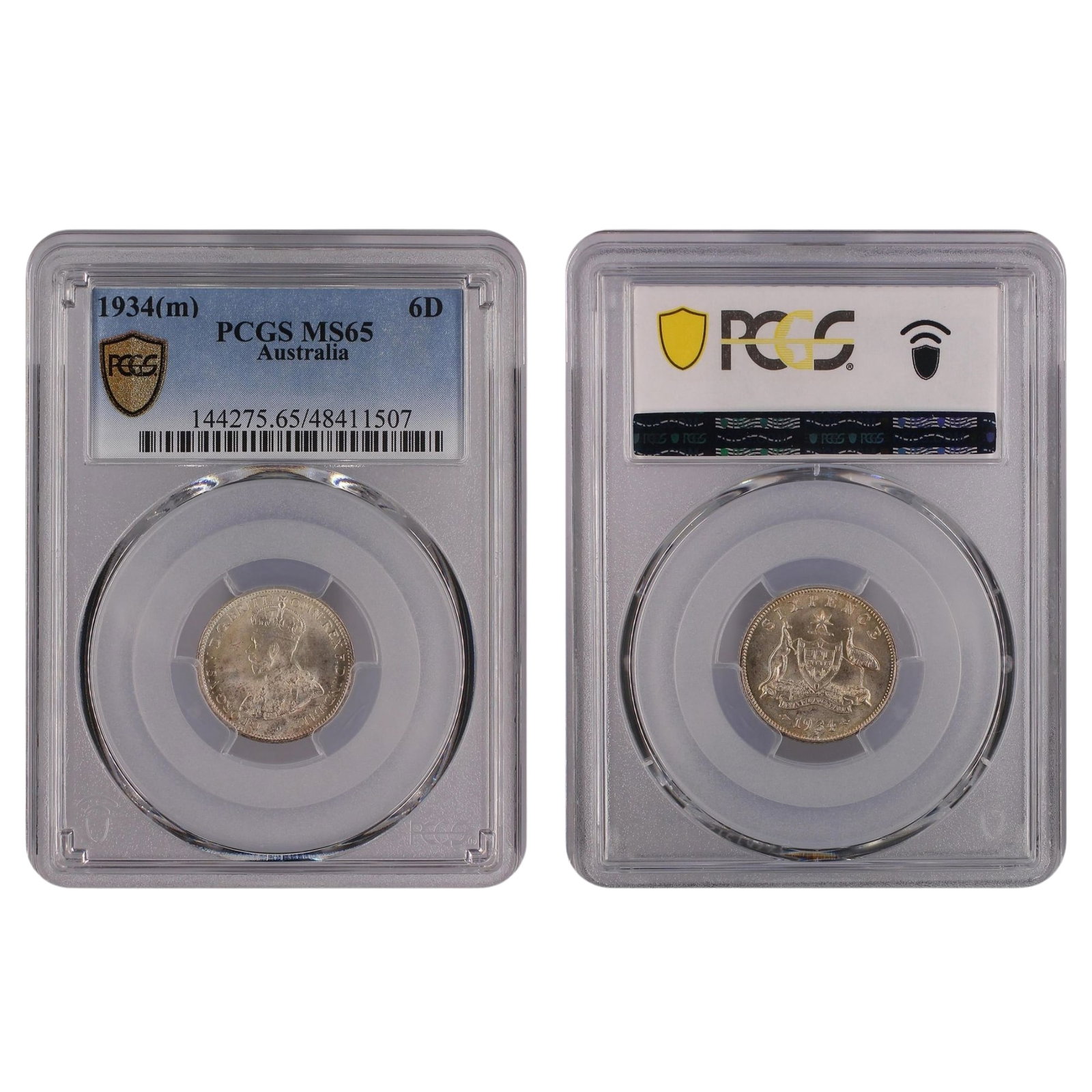 Australia 1934 Silver (925) Sixpence, PCGS MS65 (Pop 7): Higher Grades PCGS MS66 (5) 67 (3) Size ASW 0.0839 Troy oz Medium Coins, Monies & Stamps Exhibited Coins, Australia & New Zealand