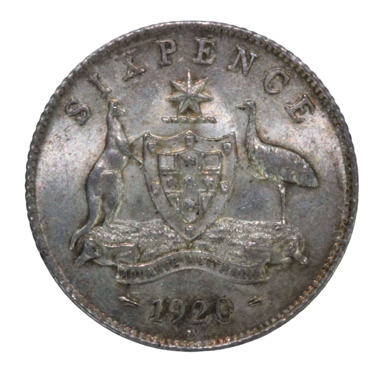 Australia 1920 M Silver (925) Sixpence, Choice Uncirculated details: George V Size ASW 0.0839 Troy oz Condition Tined. Edge nicks Medium Coins, Monies & Stamps Exhibited Coins, Australia & New Zealand