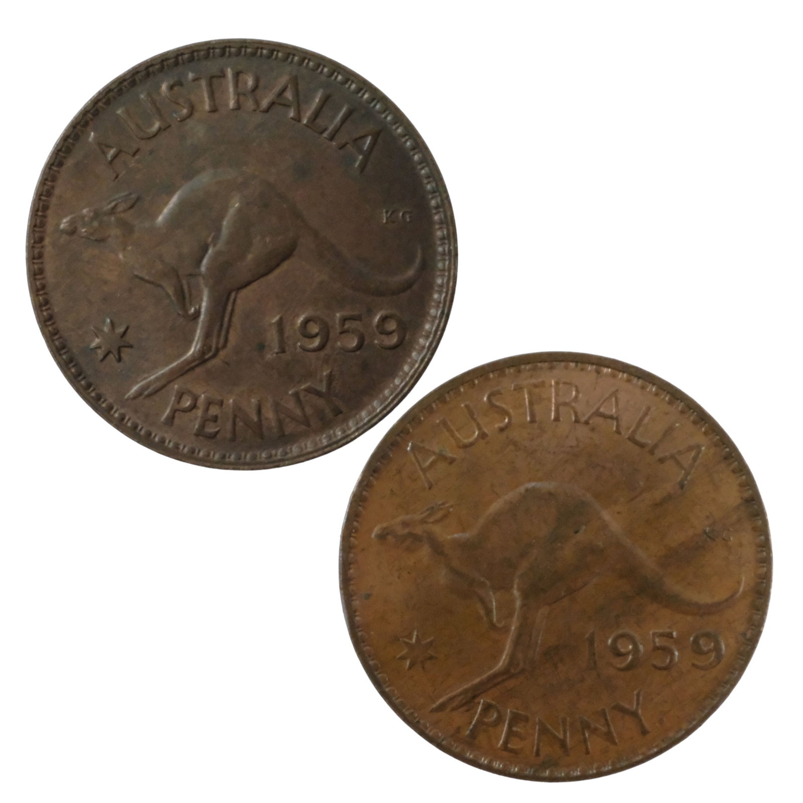 Australia 1959 (M) & 1959 Y. (P) 1d's, Uncirculated: QEII Medium Coins, Monies & Stamps Exhibited Coins, Australia & New Zealand