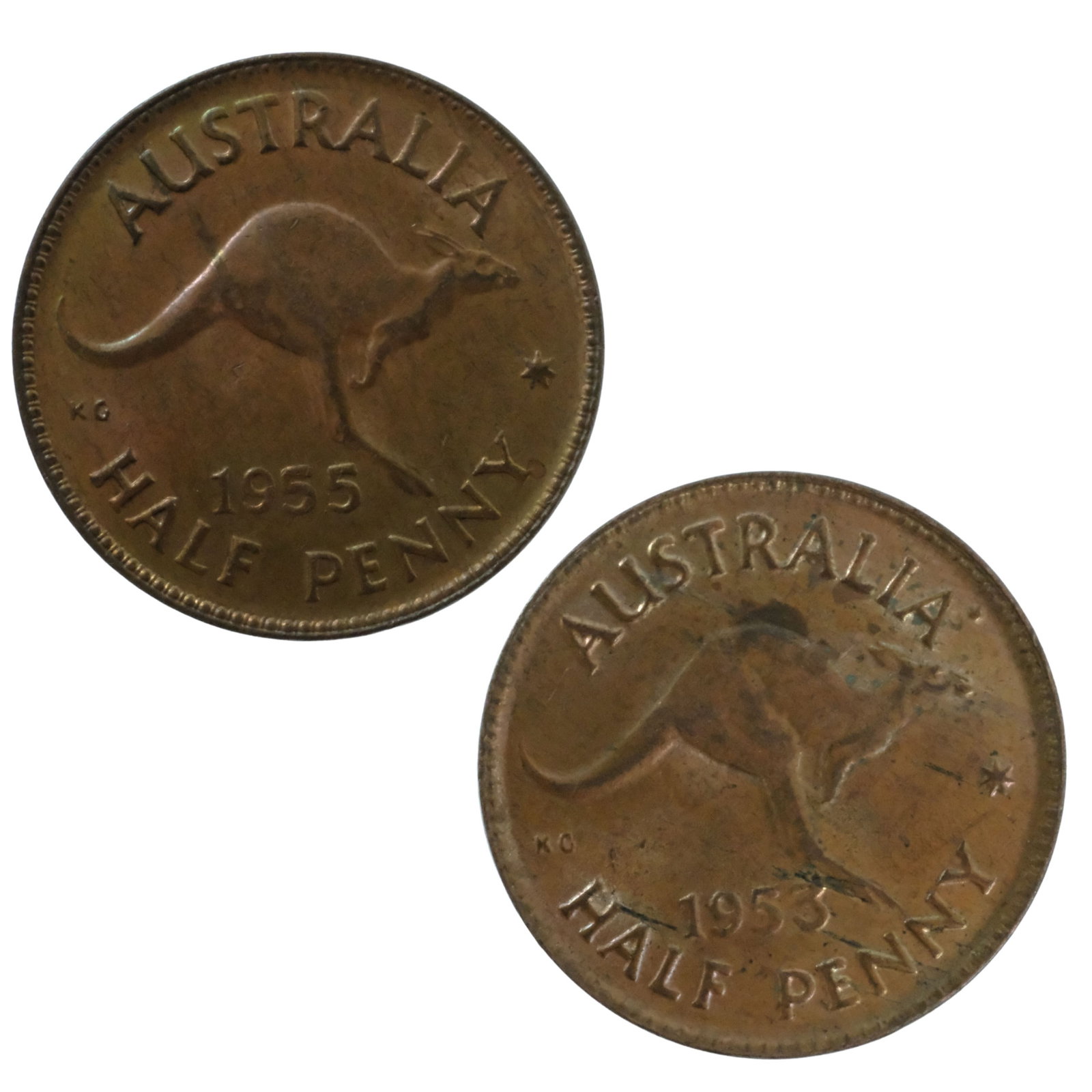 Australia 1953 A. (P) & 1955 (P) 1/2d's, Choice Uncirculated: The 1955 1/2d is Pertk-struck but carries no mm Medium Coins, Monies & Stamps Exhibited Coins, Australia & New Zealand