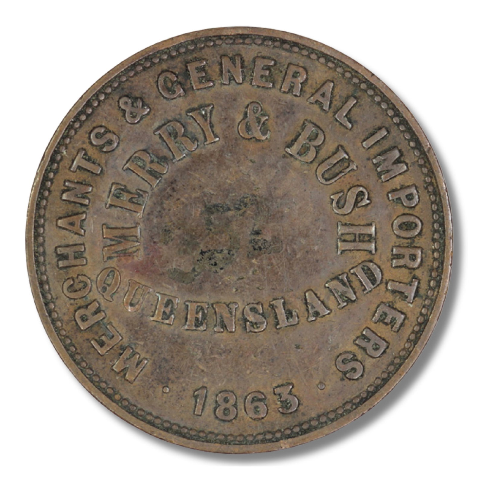 Australia 1863 'Merry & Bush' Queensland Penny Token, Very Fine: Renniks# 357. Rarity 4 Size Diameter 34mm Medium Coins, Monies & Stamps Exhibited Coins, Australia & New Zealand