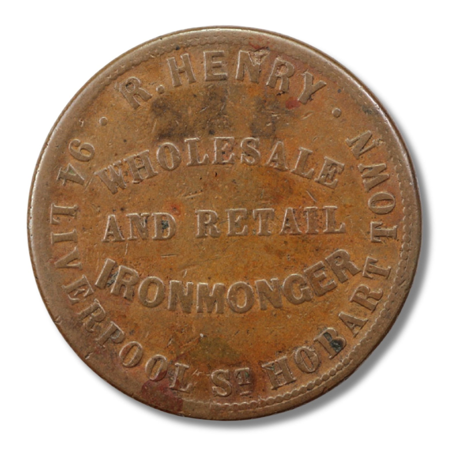 Australia 'R. Henry' Hobart Penny Token (ND c. 1860s), good Fine: Renniks# 217. Rarity 4 Size Diameter 33mm Medium Coins, Monies & Stamps Exhibited Coins, Australia & New Zealand