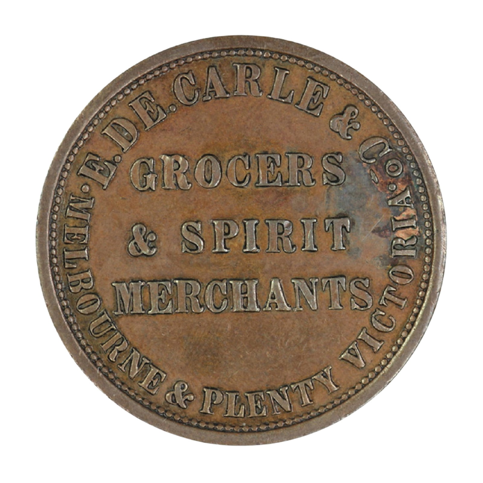 Australia 'E De Carle & Co.' Melbourne Penny Token (ND circa 1860s), good Extremely Fine: Renniks# 115. Rarity 3 Size Diameter 34mm Medium Coins, Monies & Stamps Exhibited Coins, Australia & New Zealand