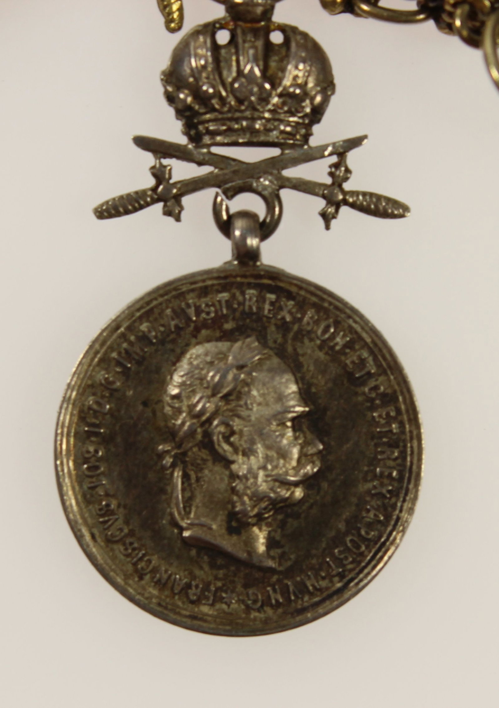 Austro - Hungarian Military Miniature Medals in Silver, Gold & Base Metal on a Gilded Silver Chain - 6