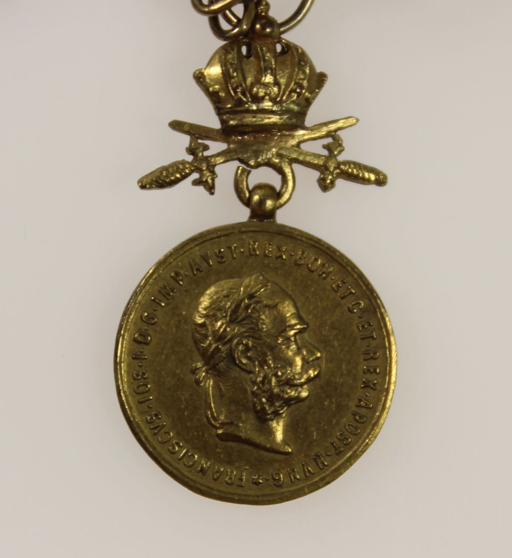 Austro - Hungarian Military Miniature Medals in Silver, Gold & Base Metal on a Gilded Silver Chain - 7