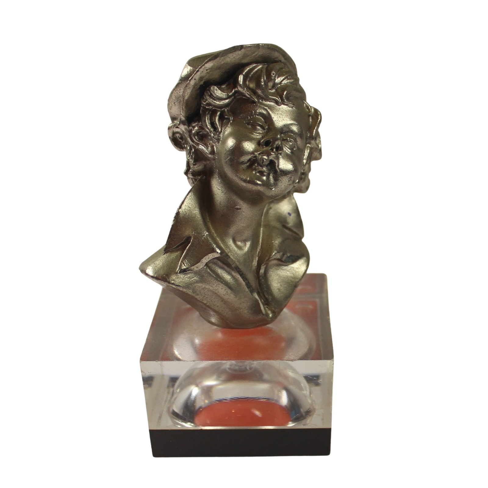 Metal bust of a Cockney Lad Smoking: On perspex stand Size Stands 11.5cm Medium Sculpture Exhibited Bust
