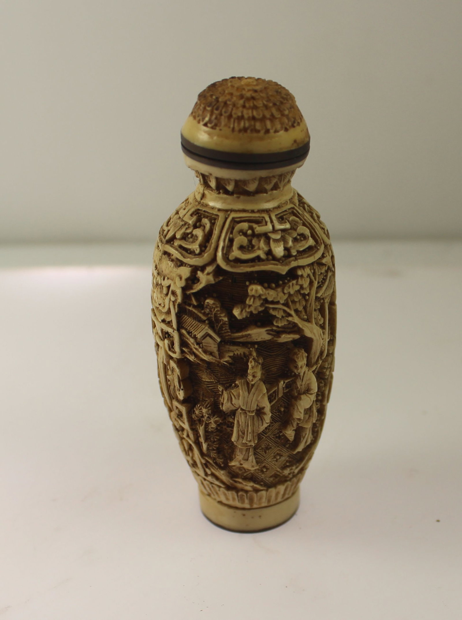 Vintage Chinese Carved Bone & Brass Snuff Bottle - 2