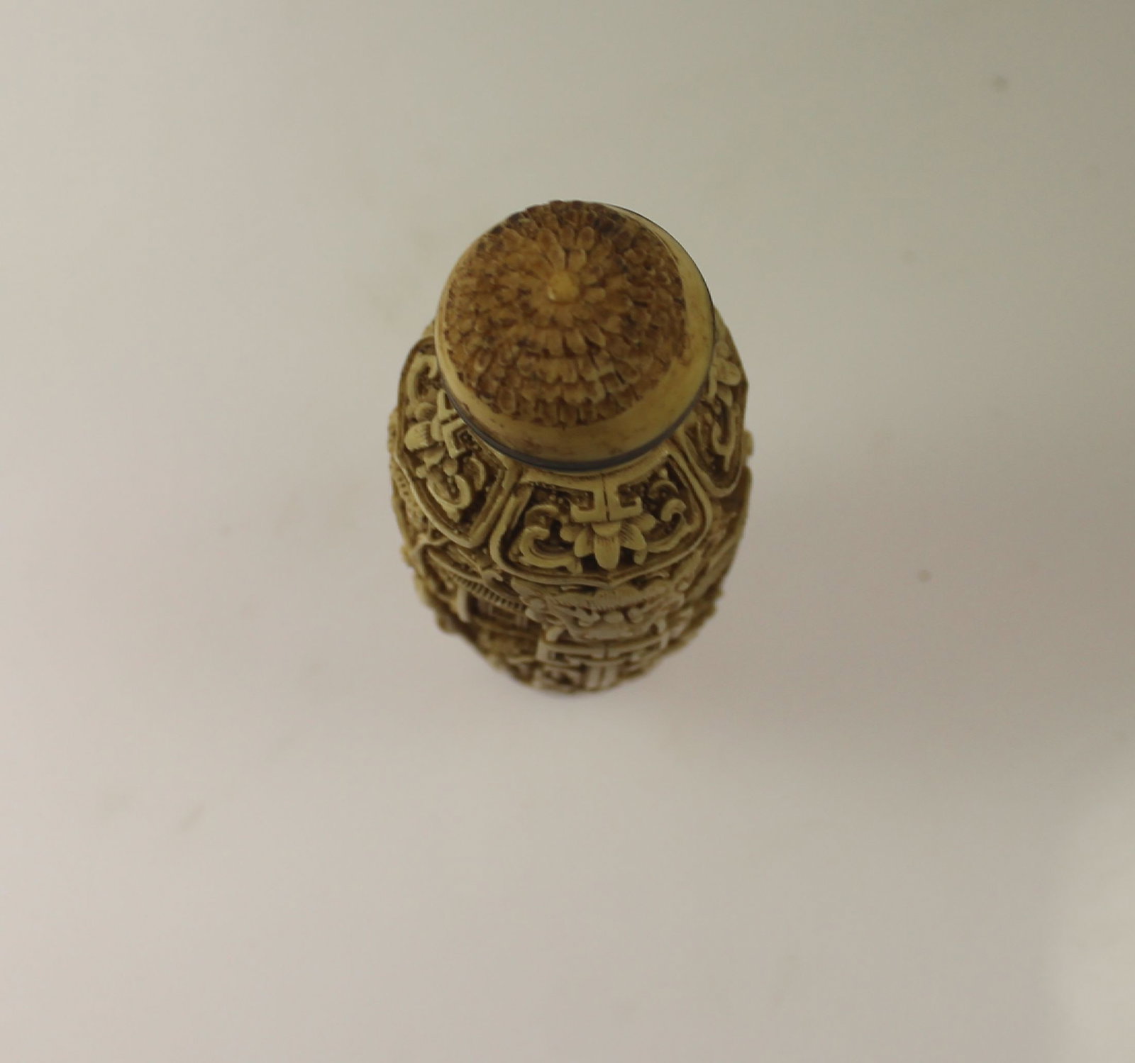 Vintage Chinese Carved Bone & Brass Snuff Bottle - 3