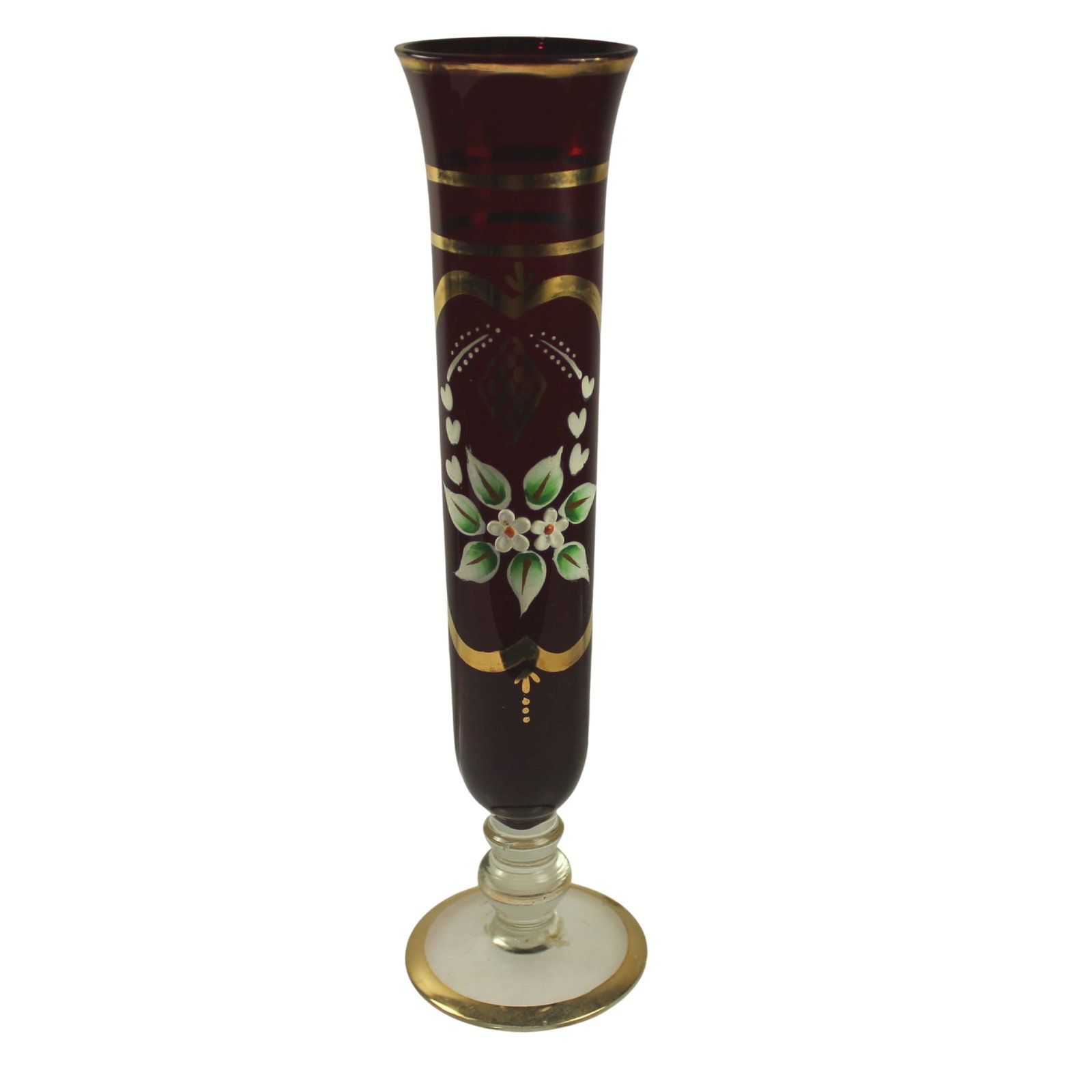 Venetian Glass Stem Vase with enamelled Floral Decoration: . Size Stands 21cm Medium Chinese Exhibited Vases