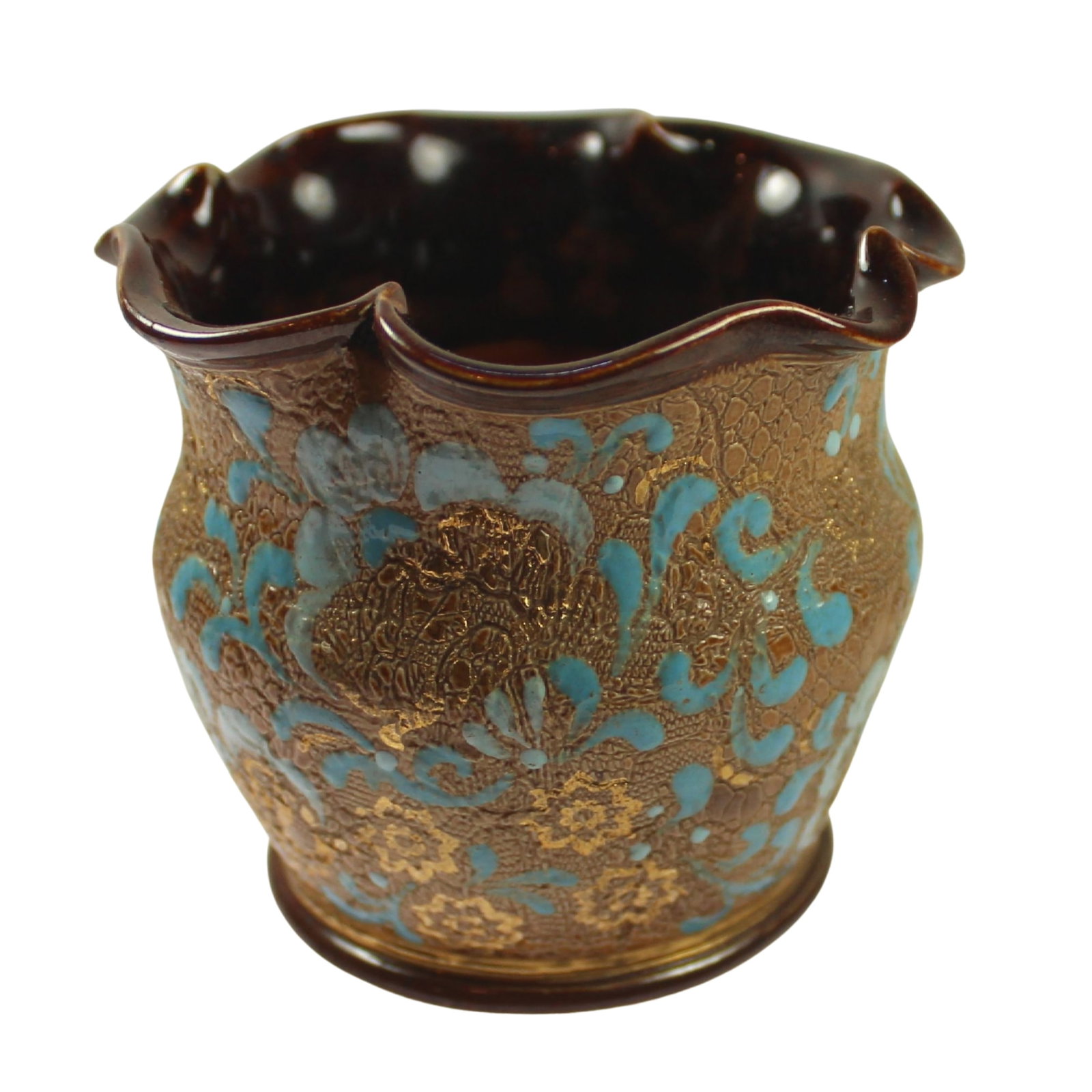 Doulton Lambeth Pottery Posy Vase with Enamel & Gilt Decoration: . Size Stands 8cm Medium Chinese Exhibited Vases