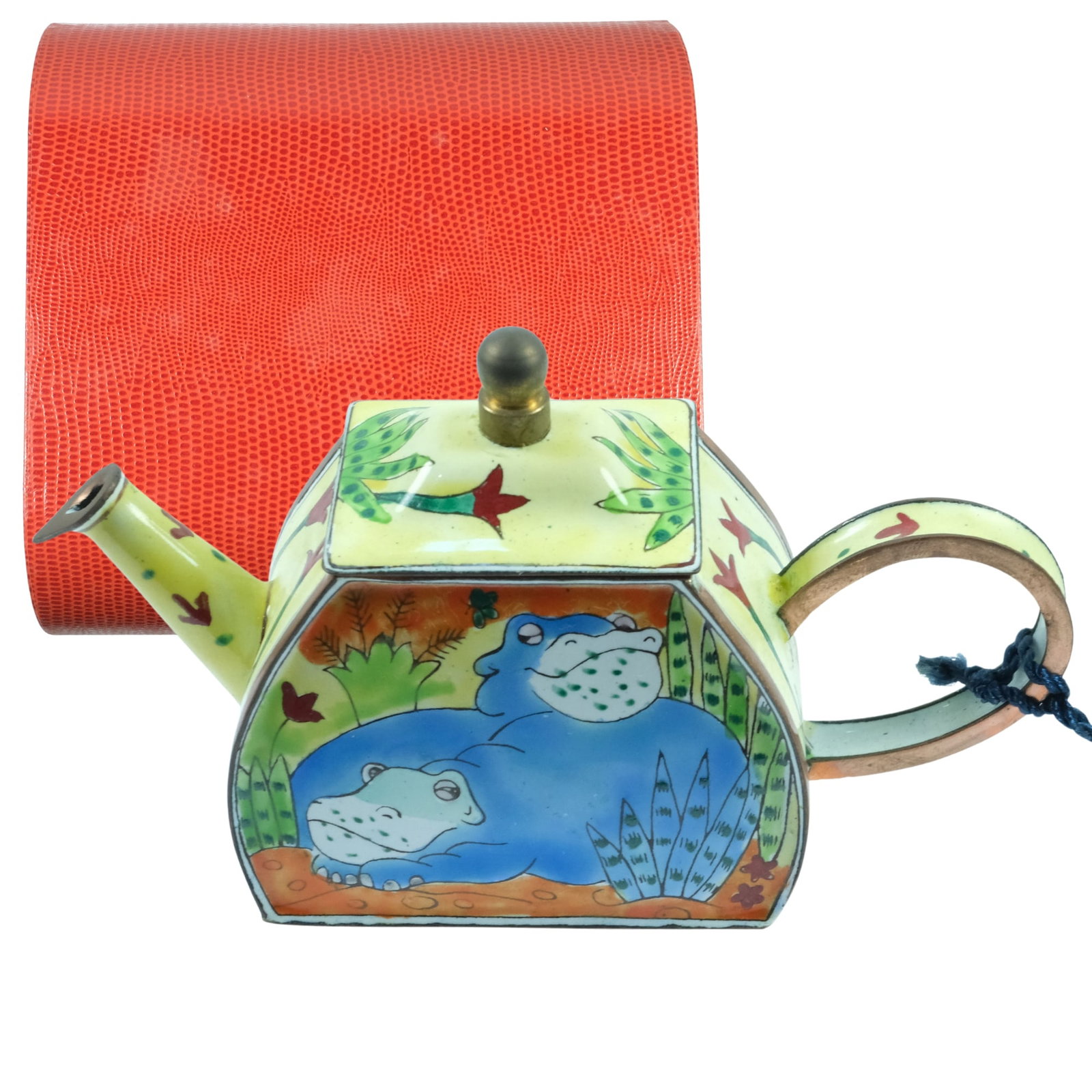 'Charlotte di Vita' Enamelled Brass Miniature Teapot c. 2001: 'Hippo' design. As new in the original box Size 11x6cms Medium Ceramics & Pottery Exhibited Teapots & Sets