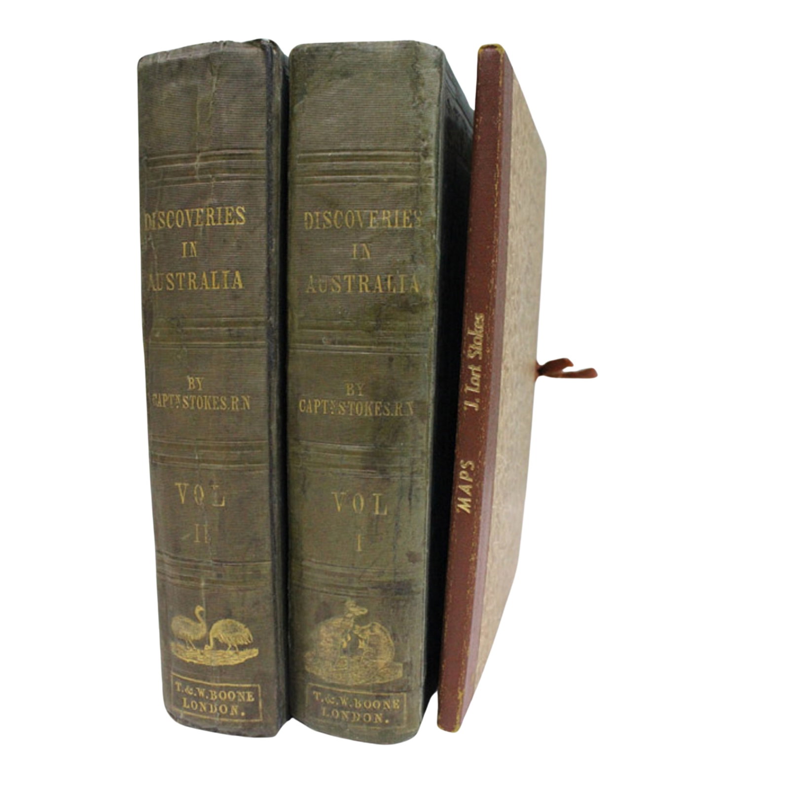 Capt'n John Lort Stokes 'Discoveries in Australia (T & W Boone, London, 1846) (2 Vols + Charts): An account of the Coasts and Rivers explored and surveyed during the Voyage of HMS Beagle in the Years 1837, 38, 39, 40, 41, 42, 43 by command of the Lords Commissioners of the Admiralty Also a