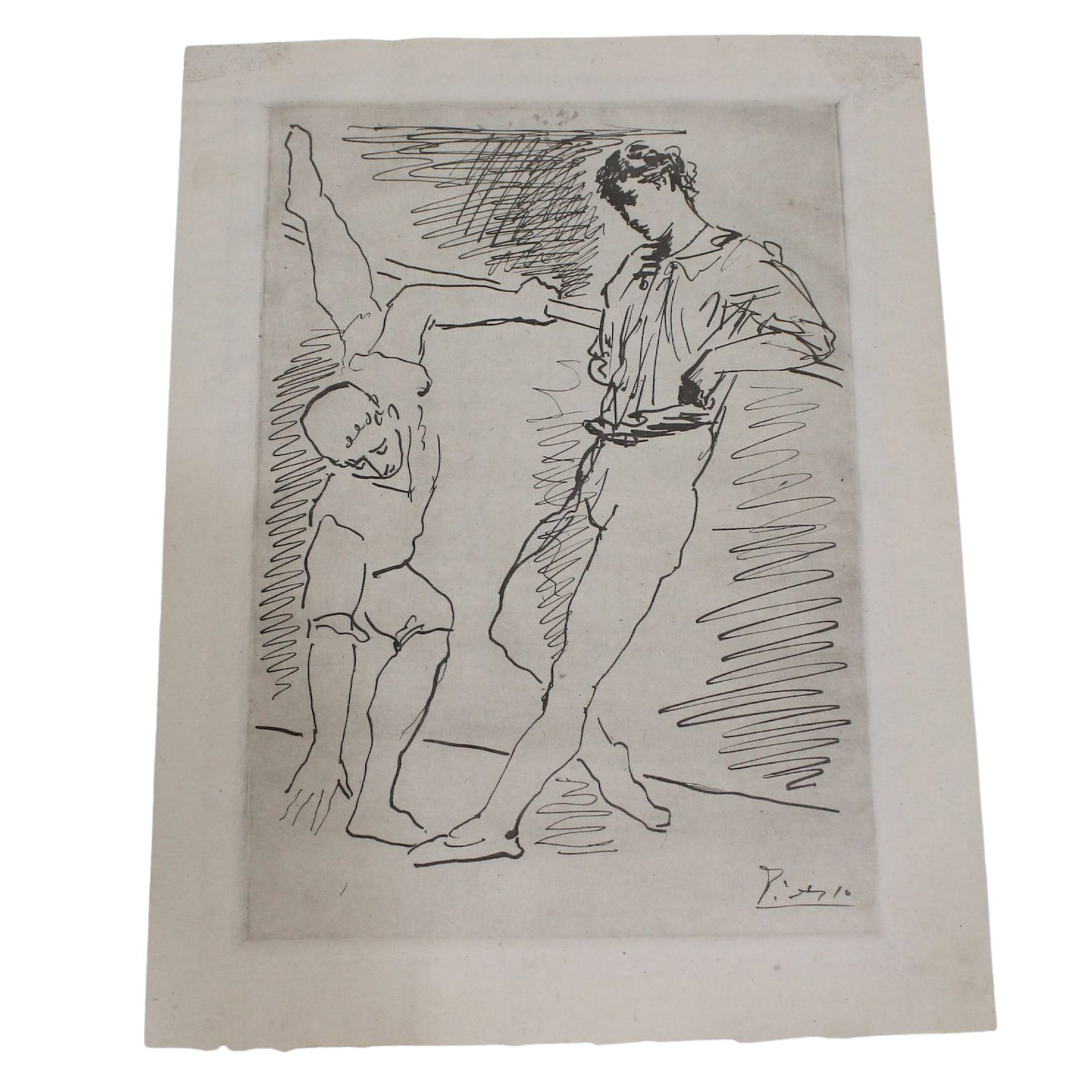 Late Pablo Picasso Print, signed Picasso 10, Framed: Two Male Ballet Dancers after 'Grace & Movement' Series, 1943 Size 33x25cms Medium Drawing