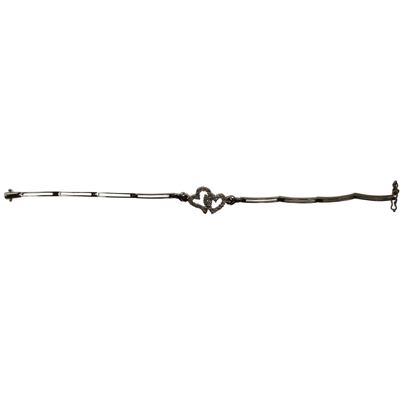 Modern Link Bracelet in 18ct White Gold with two Diamond-encrusted entwined Hearts: . Size Weight 7.94gms Medium Jewelry Exhibited General