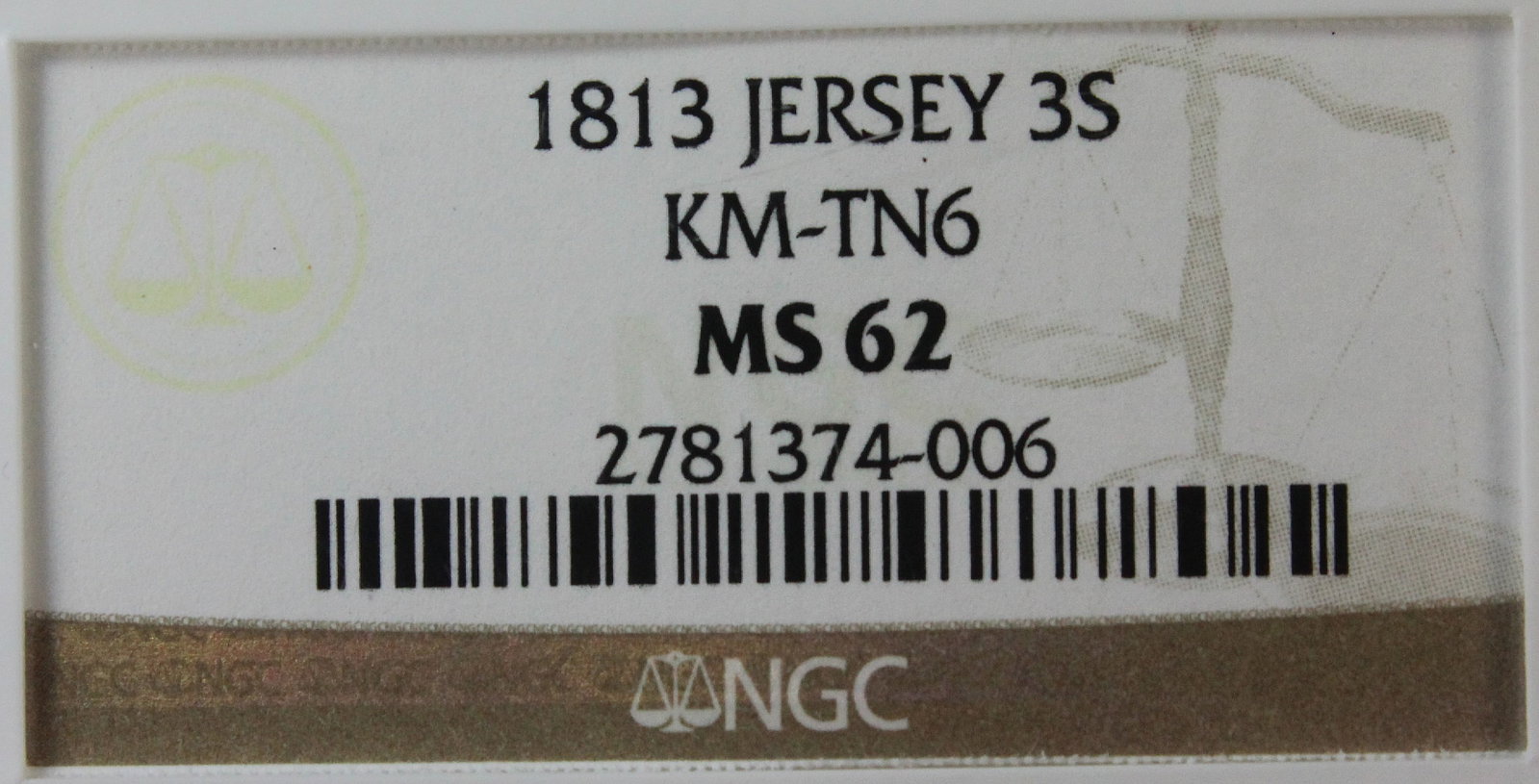 Jersey 1813 3 Shilling Token, NGC MS62 - 3