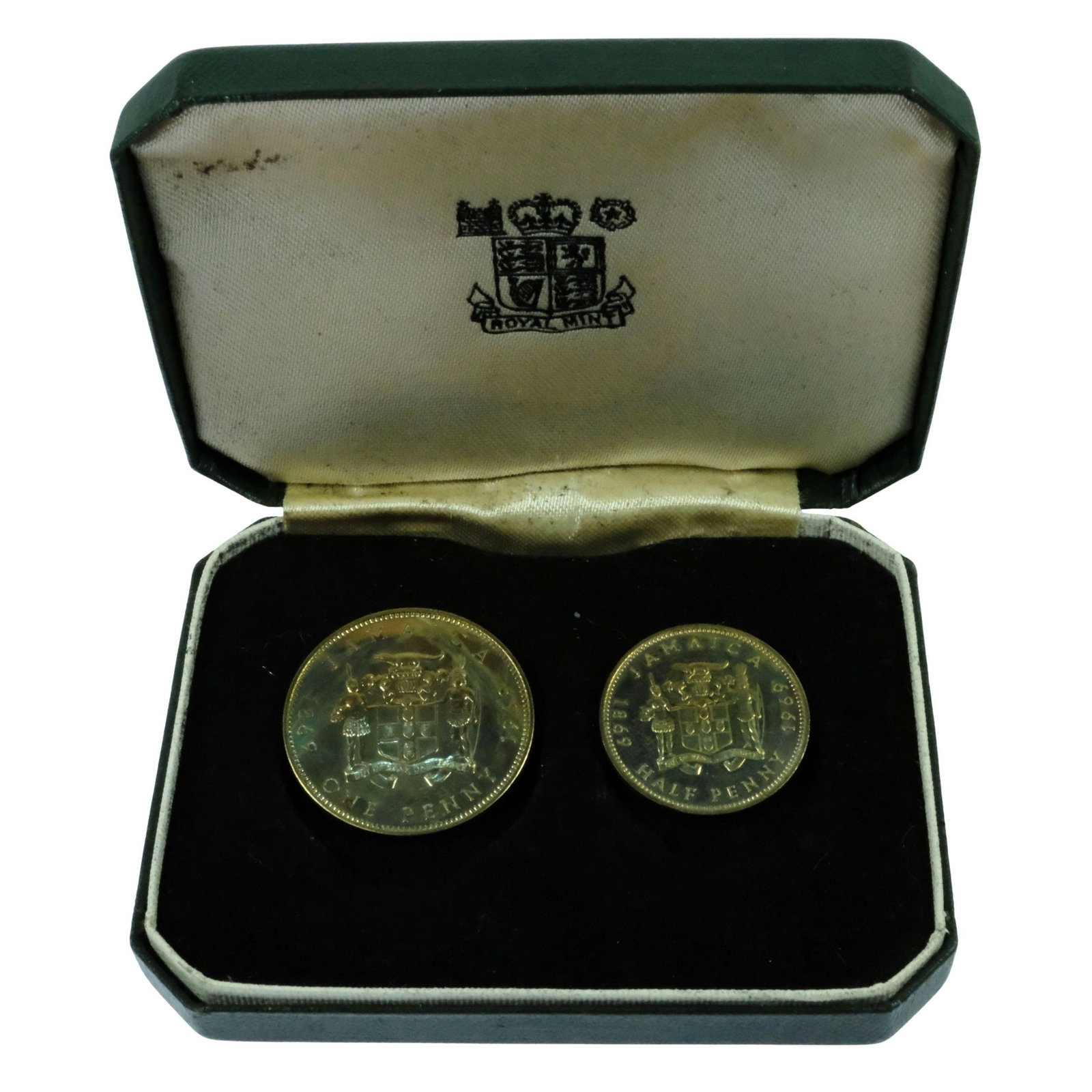 Jamaica 1969 Proof Halfpenny & Penny, about FDC Cased (2 coins): QEII Medium Coins, Monies & Stamps Exhibited Coins, Europe
