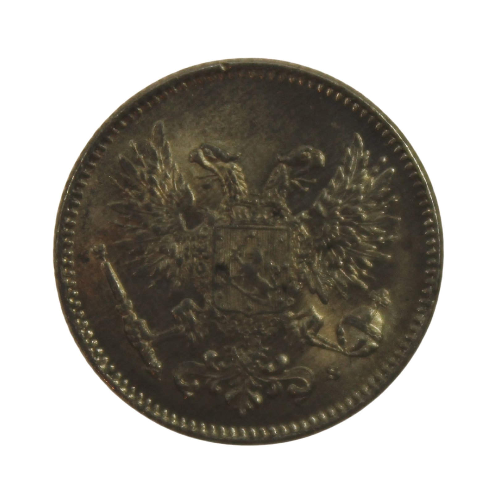 Finland (under Russia) 1917 S Silver (750) 50 Pennia, near Gem Uncirculated - 2