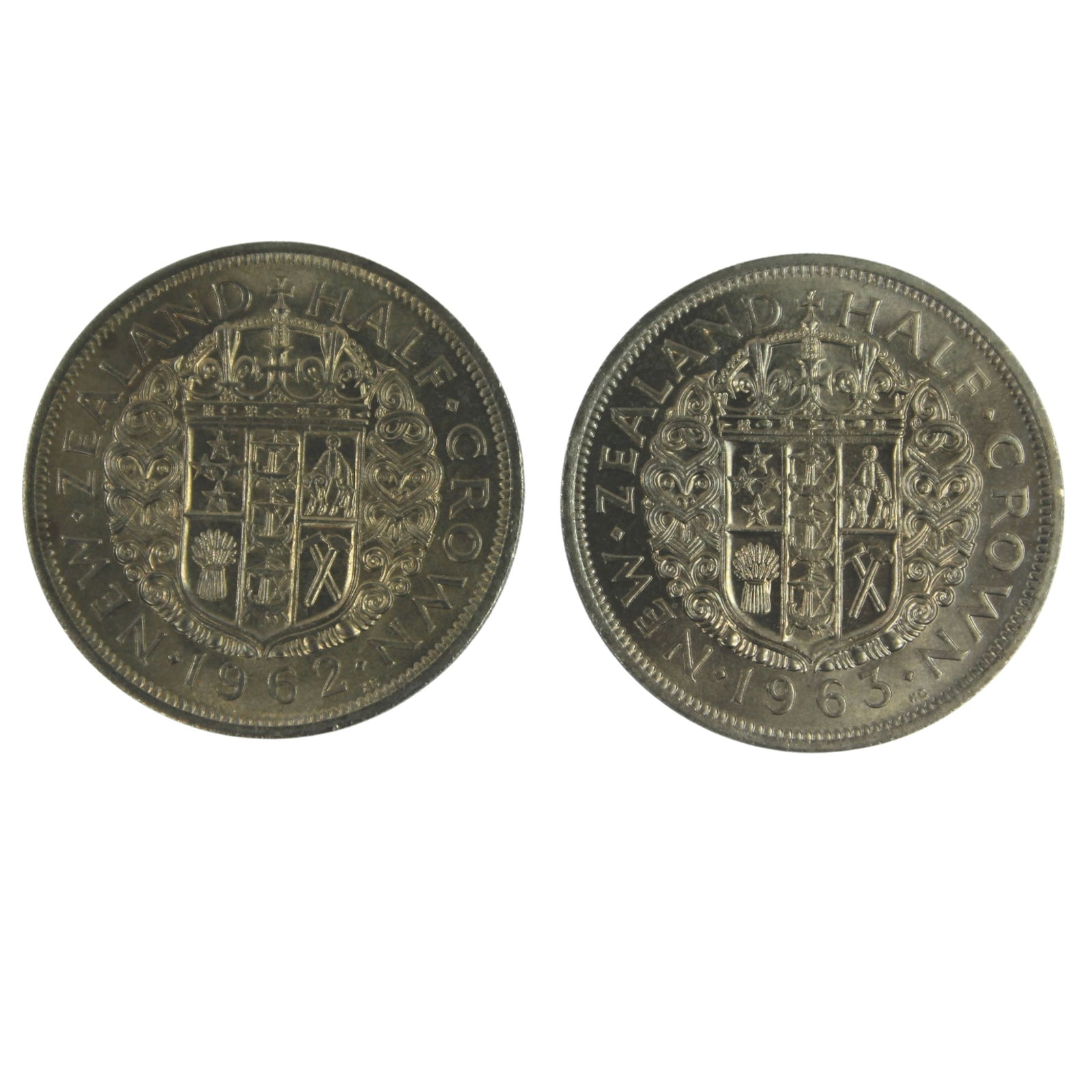 New Zealand 1962 & 1963 Half Crowns, Choice Uncirculated: Elizabeth II Medium Coins, Monies & Stamps Exhibited Coins, Australia & New Zealand