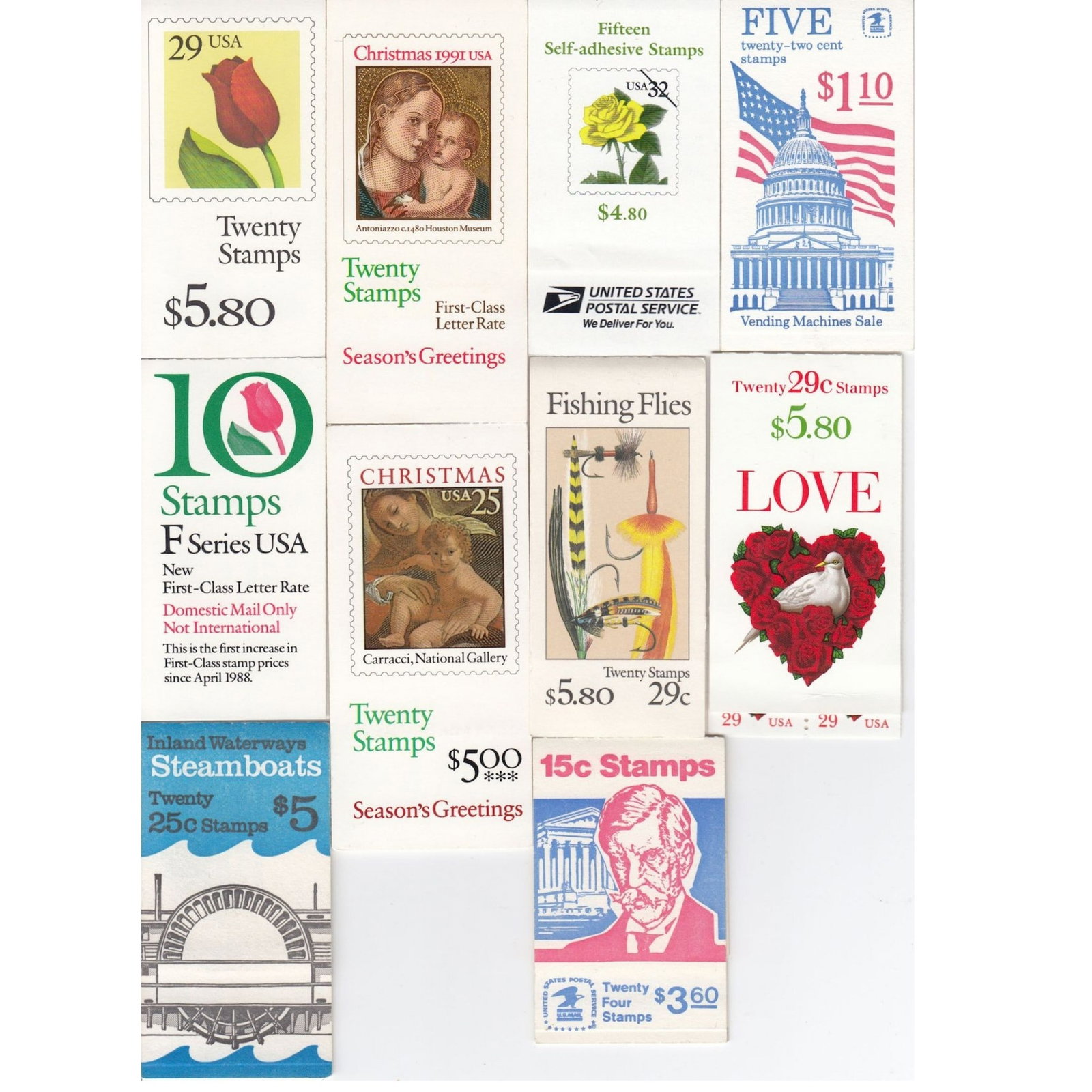 U.S.A. 1990s Stamp Booklets all missing at least one stamp otherwise in Mint Condition (15 items) (1 of 2)