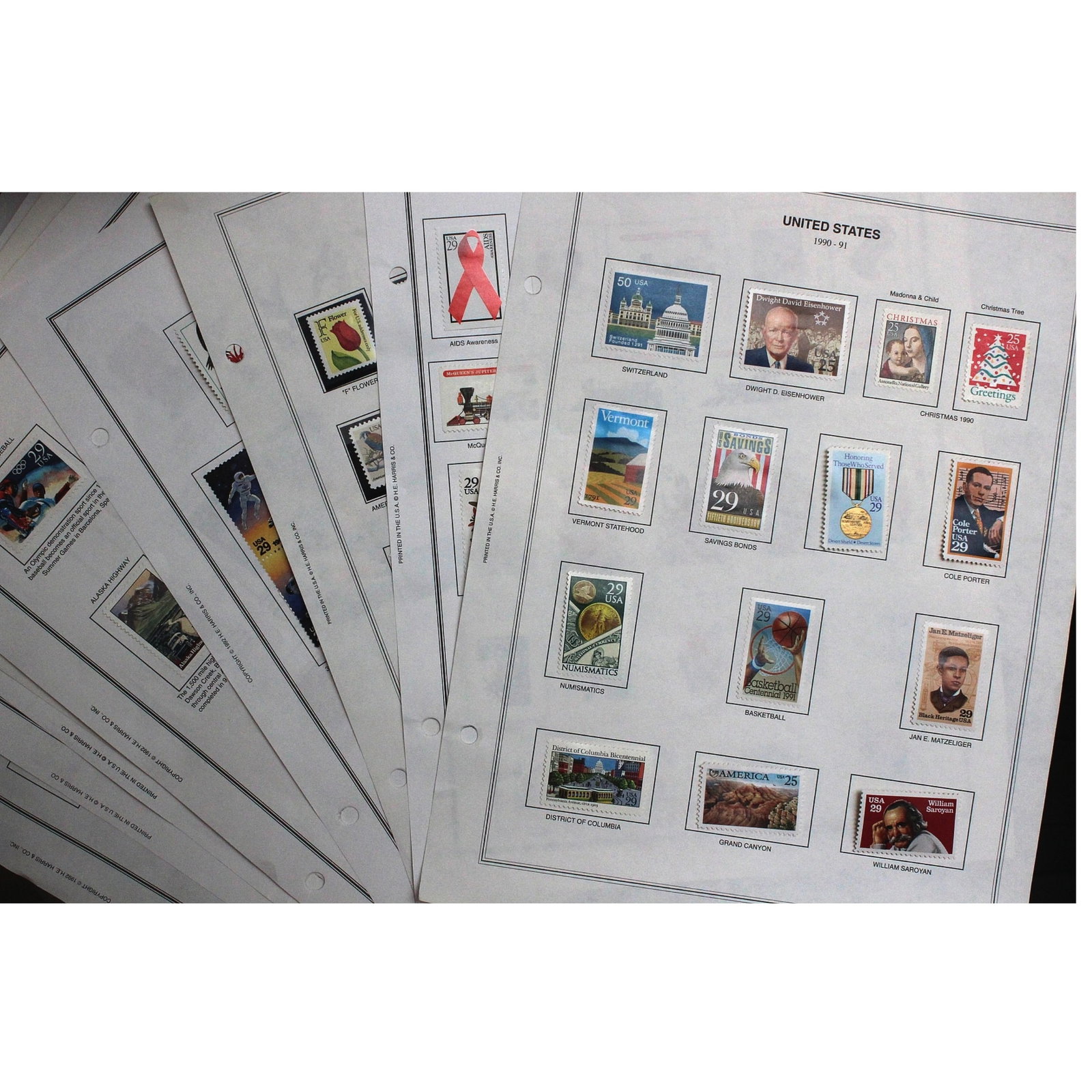 U.S.A. Selection of Stamps issued between 1991 - 1994, Mint Condition (435 stamps): All hinged to album page Medium Coins, Monies & Stamps