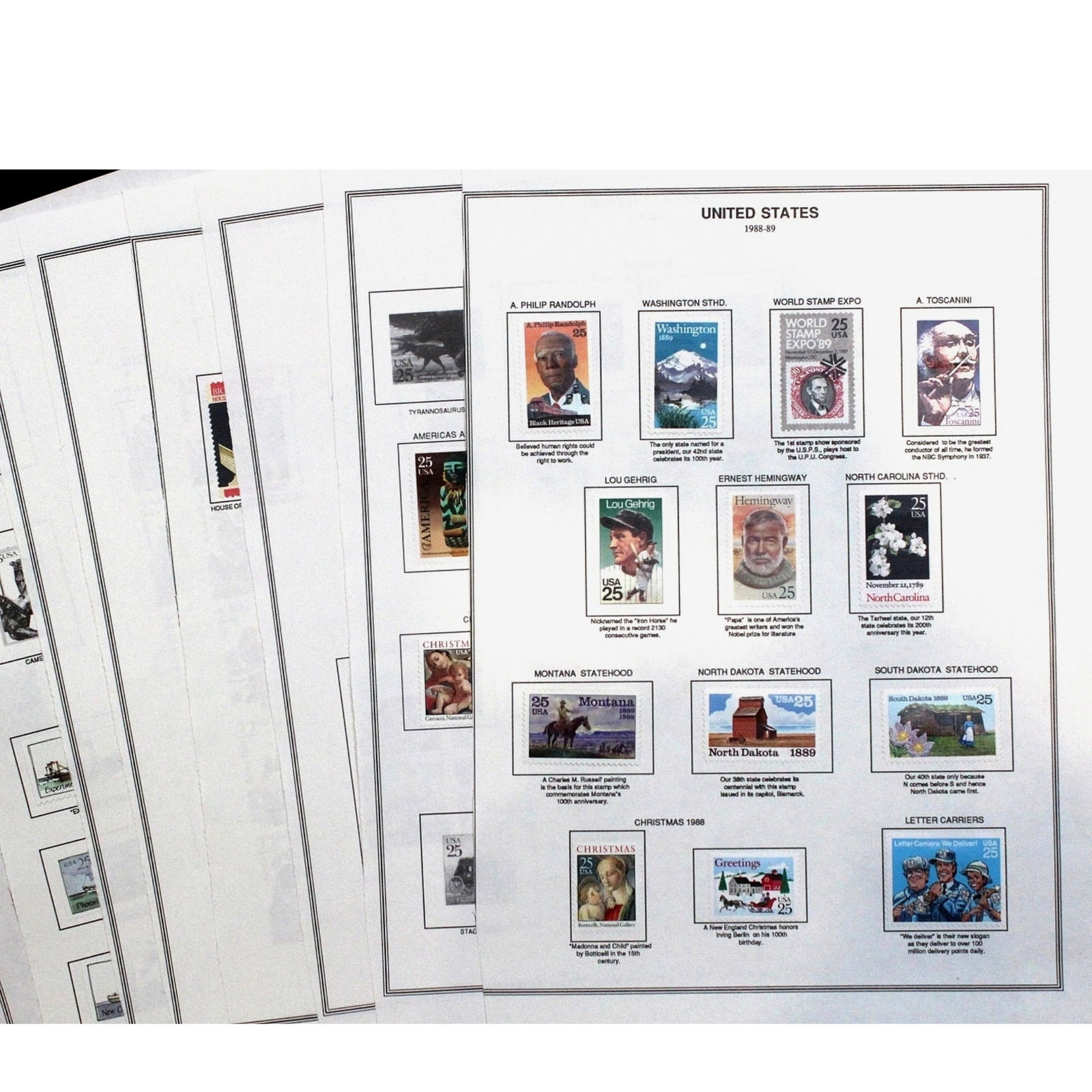 U.S.A. Selection of Stamps issued between 1988 - 1990, Mint Condition (155 stamps): All hinged to album page Medium Coins, Monies & Stamps