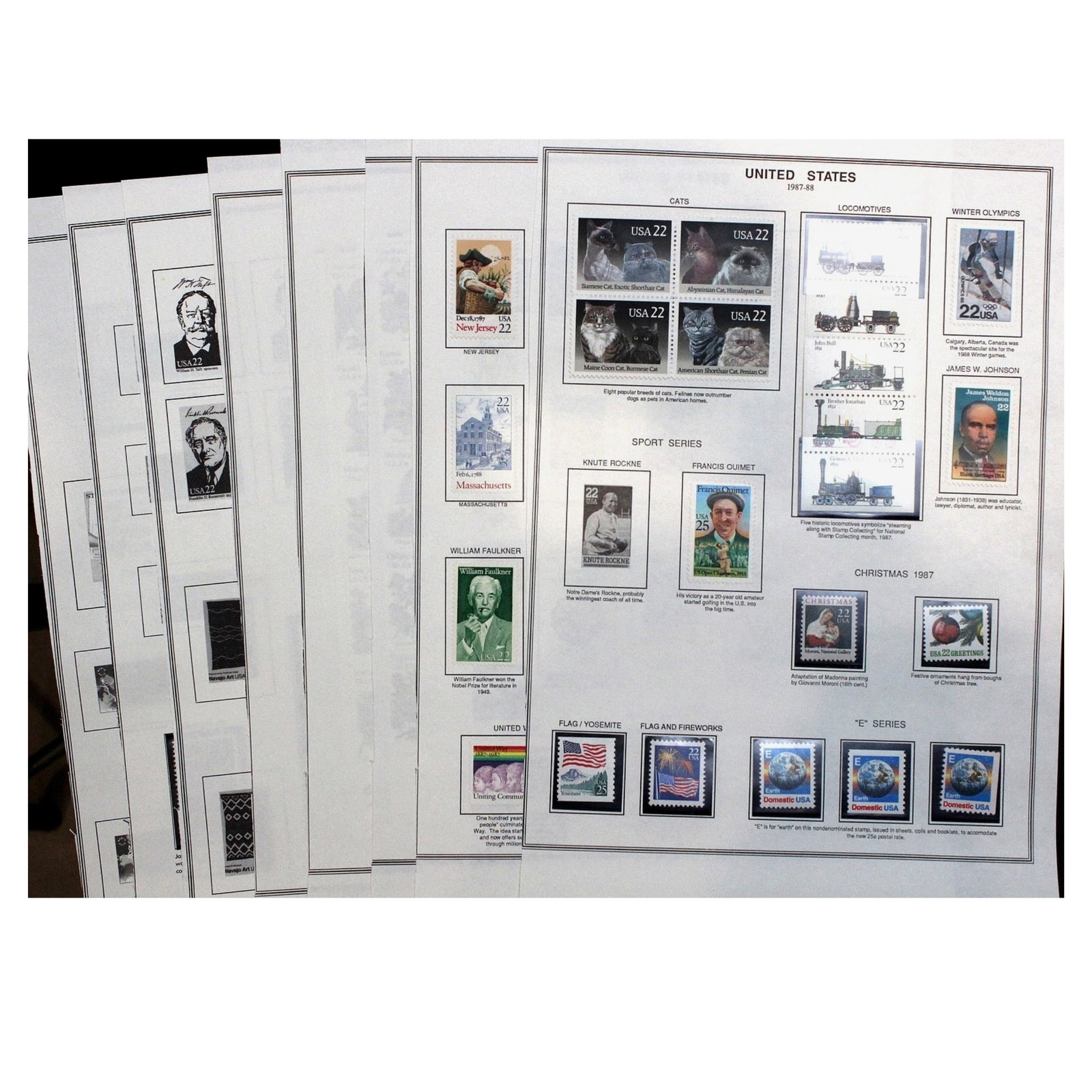 U.S.A. Selection of Stamps issued between 1986 - 1988, Mint Condition (177 stamps): Some hinged to album page Medium Coins, Monies & Stamps