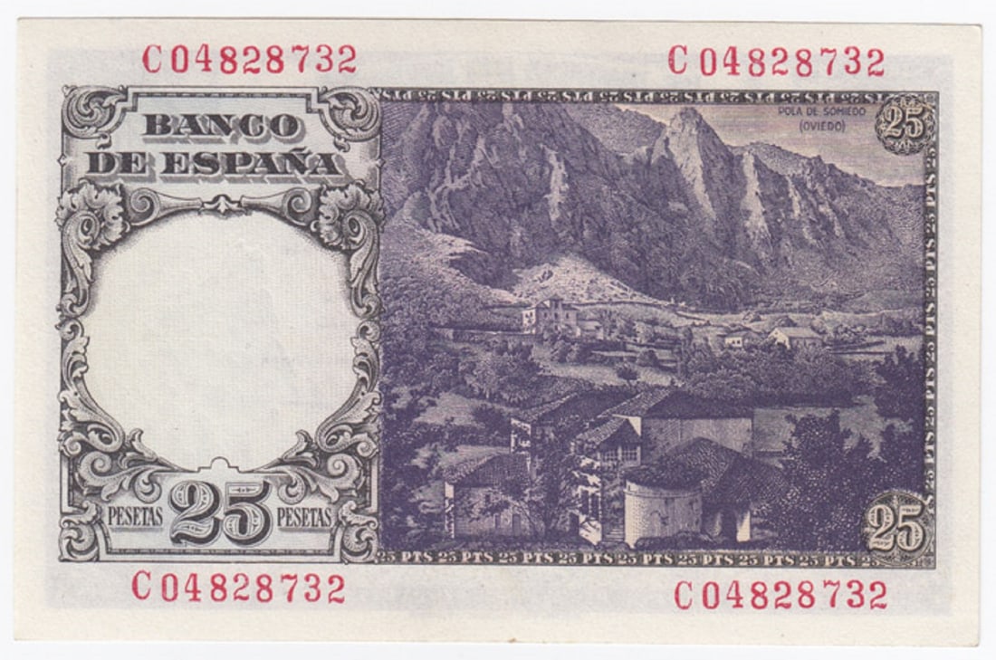 Spain '19 February 1946 25 Pesetas (1948), Uncirculated OPQ - 2
