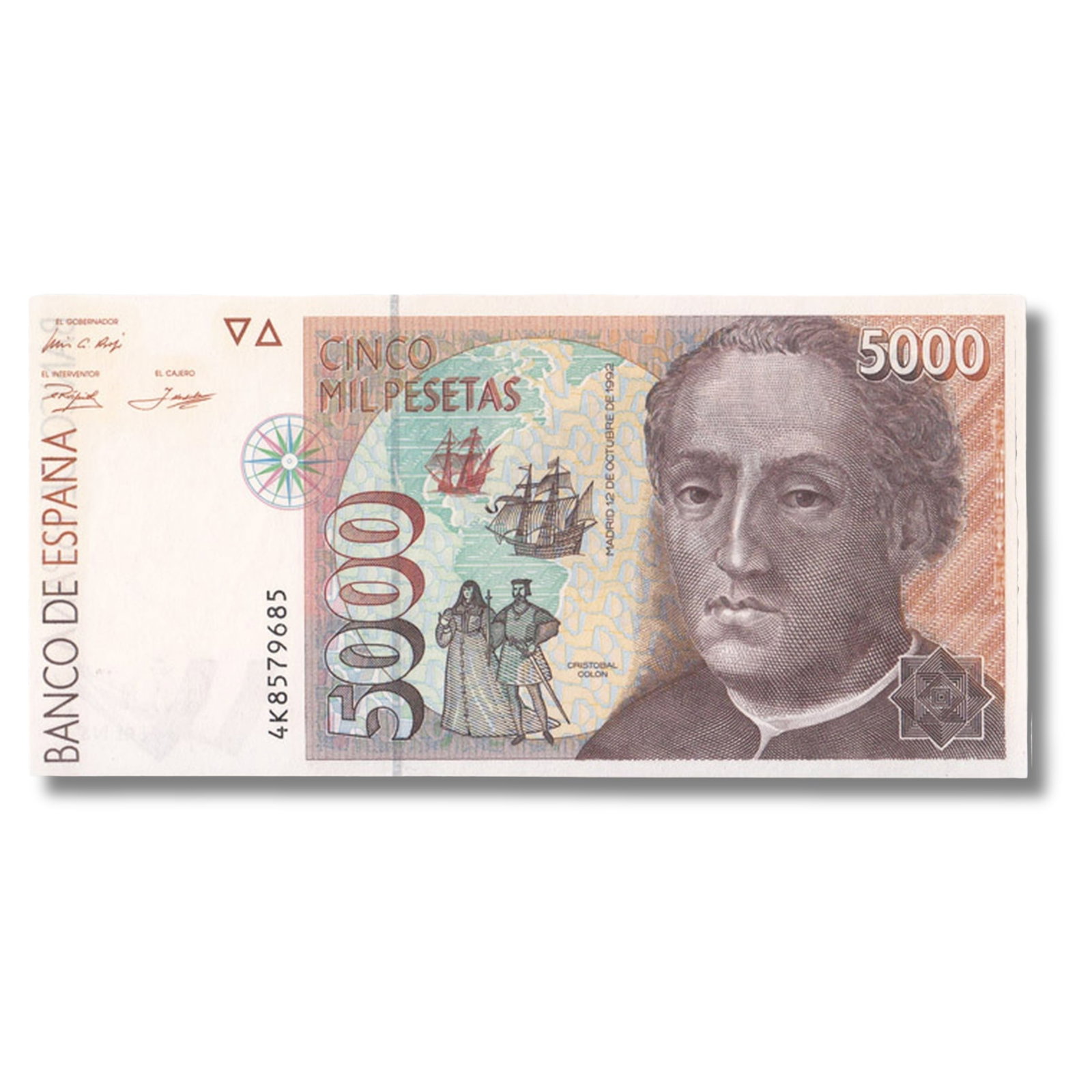 Spain '12 October 1992' 5000 (1996) Pesetas, Uncirculated OPQ: Pick# 165 : Serial:# 4K857985 Condition O(riginal) P(aper) Q(uality) Medium Coins, Monies & Stamps Exhibited Paper Money, Europe
