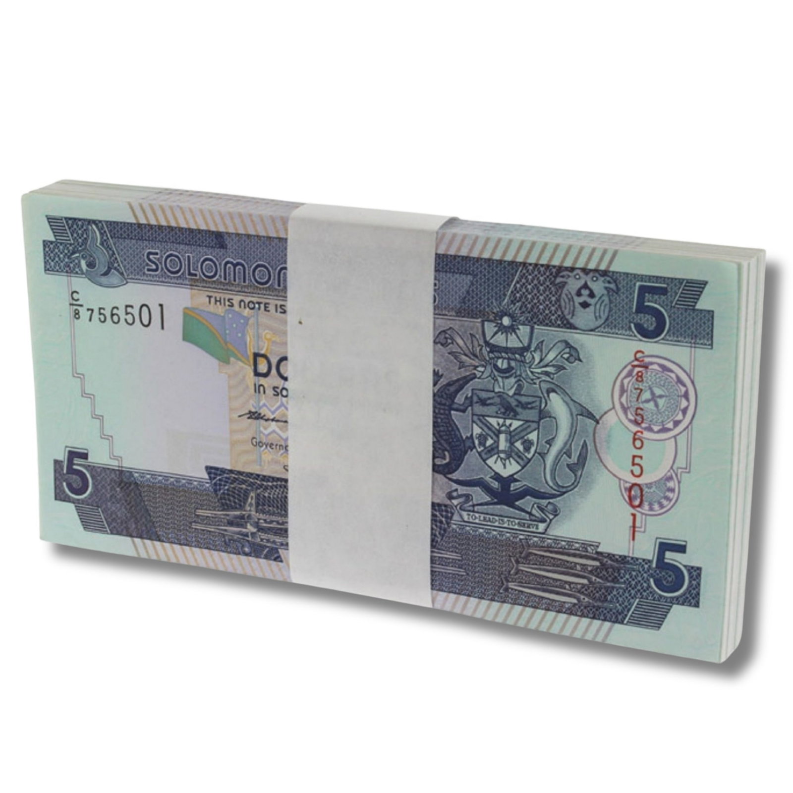 Solomon Islands (2006) Five Dollar Bundle, Uncirculated (100 notes): Pick# 26. Hard to find Condition O(riginal) P(aper) Q(uality) Medium Coins, Monies & Stamps
