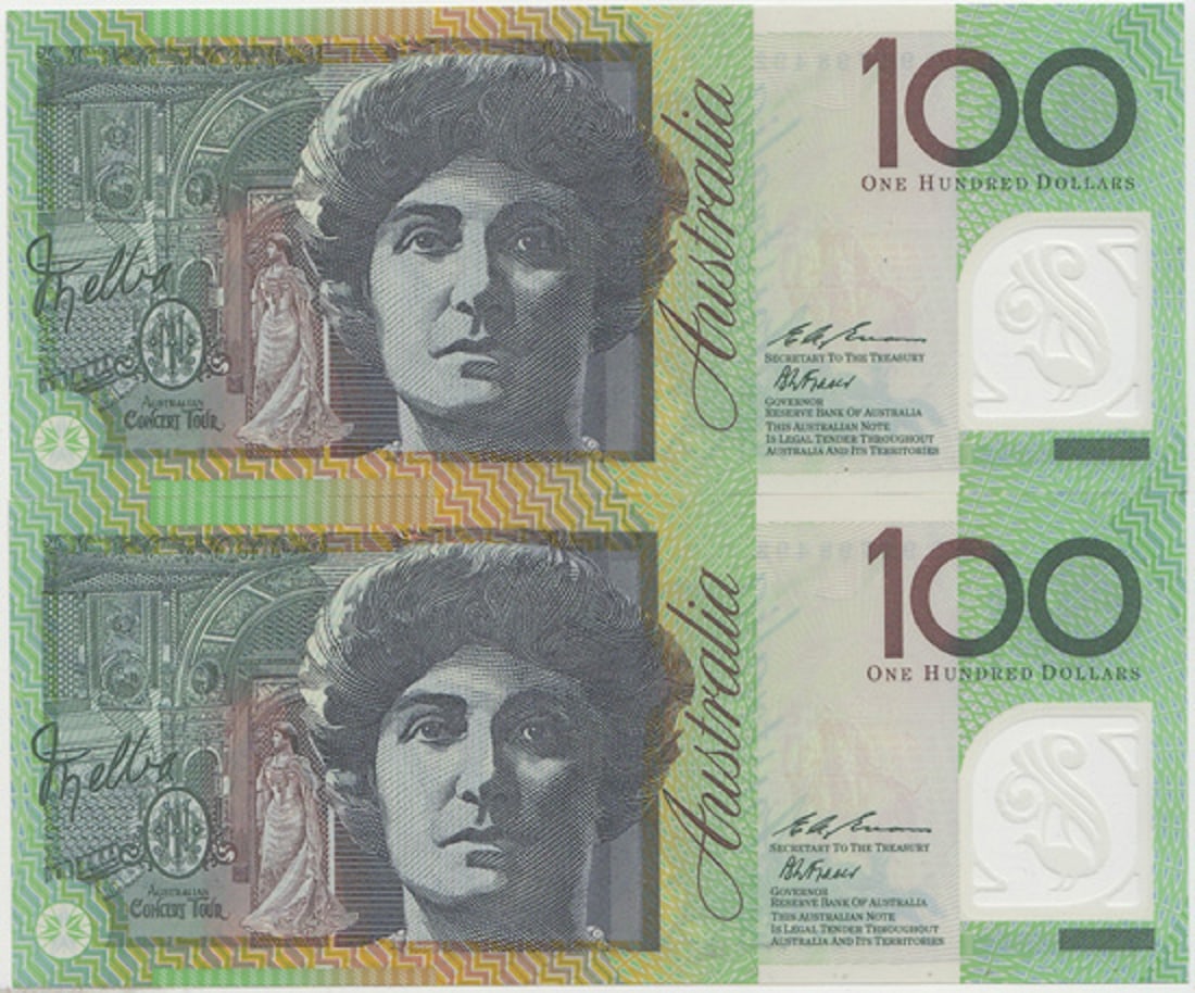 Australia 'Fraser - Evans' JK96 - Last Prefix $100 (1996), Uncirculated (Consecutive Pair) - 2