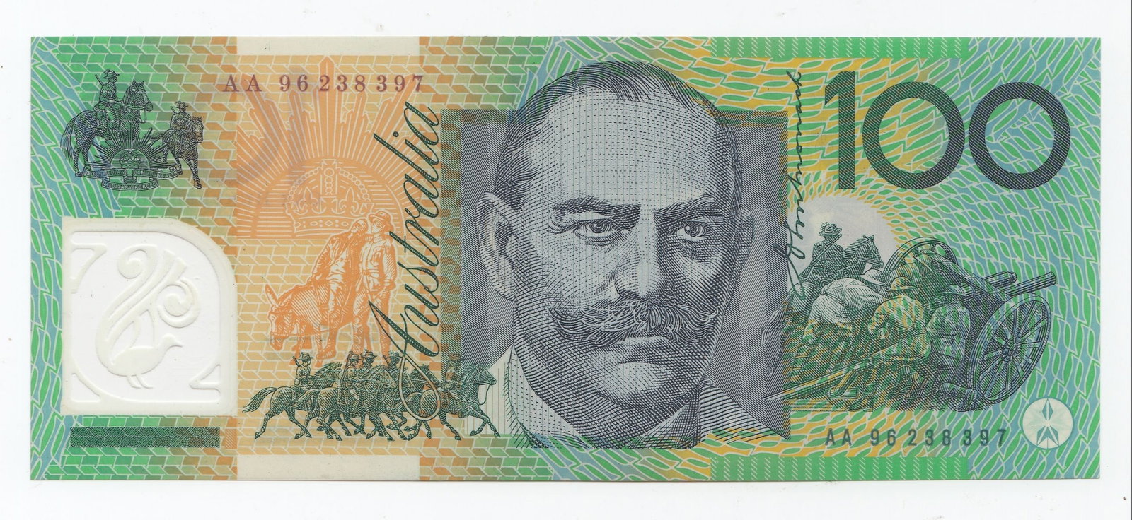 Australia 'Fraser - Evans' AA96 - First Prefix $100, about Uncirculated: Renniks# 616F : Serial# AA96 238397 Medium Coins, Monies & Stamps