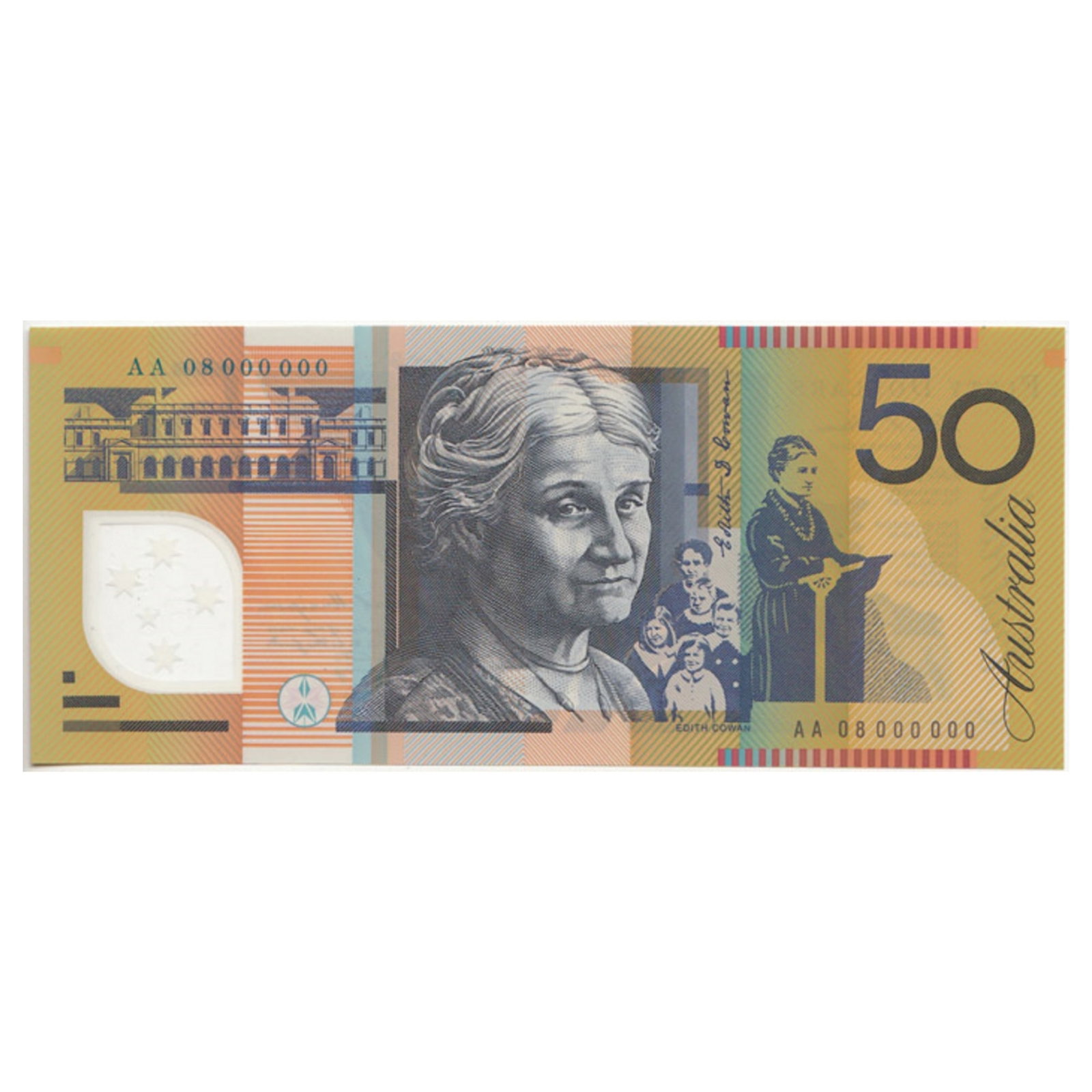 Australia 'Stevens - Henry' Unique First Prefix - Specimen Serial AA08 000000 $50 (2008), Unc: Renniks# 521bF. Ex the Reserve Bank Governor's Specimen Sheet (40) Medium Paper Money, Australia & New Zealand Literature Taken from the Reserve Bank Governor's Specimen Sheet