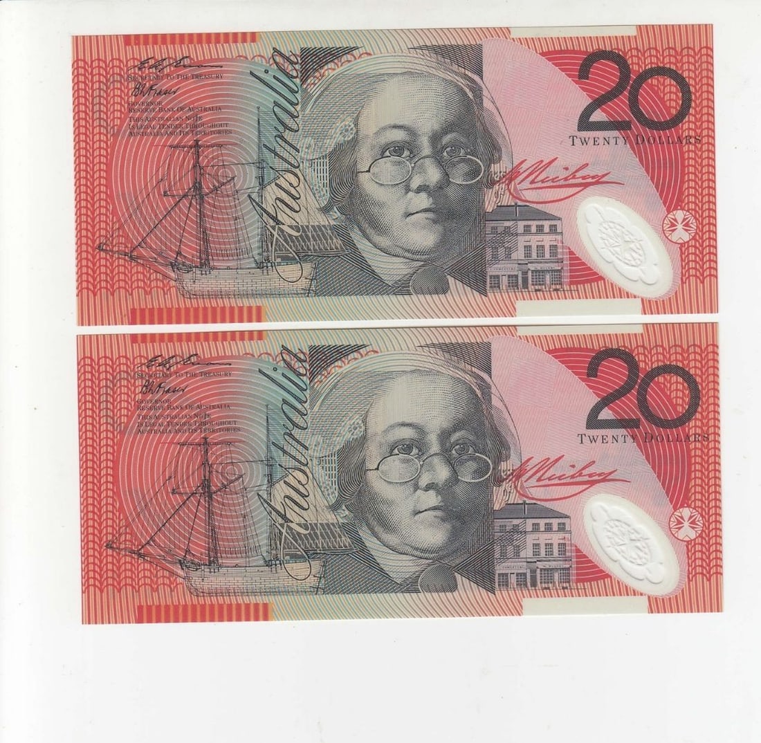 Australia 'Fraser - Evans' General Prefix $20 (1994), Uncirculated (Consec Pair) - 2