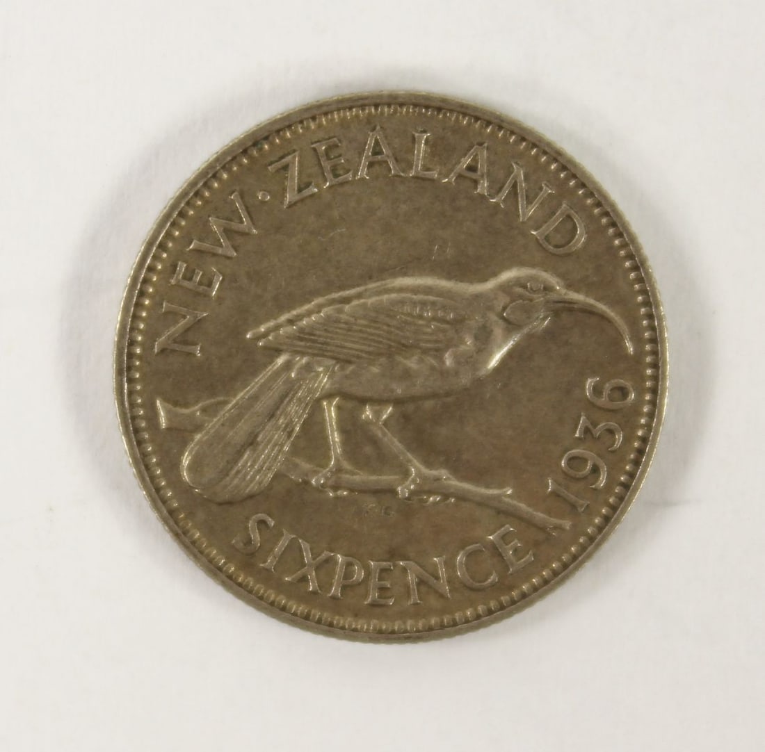 New Zealand 1936 Silver (500) Sixpence, virtually Uncirculated: George VI Condition Lightly toned Medium Coins, Australia & New Zealand