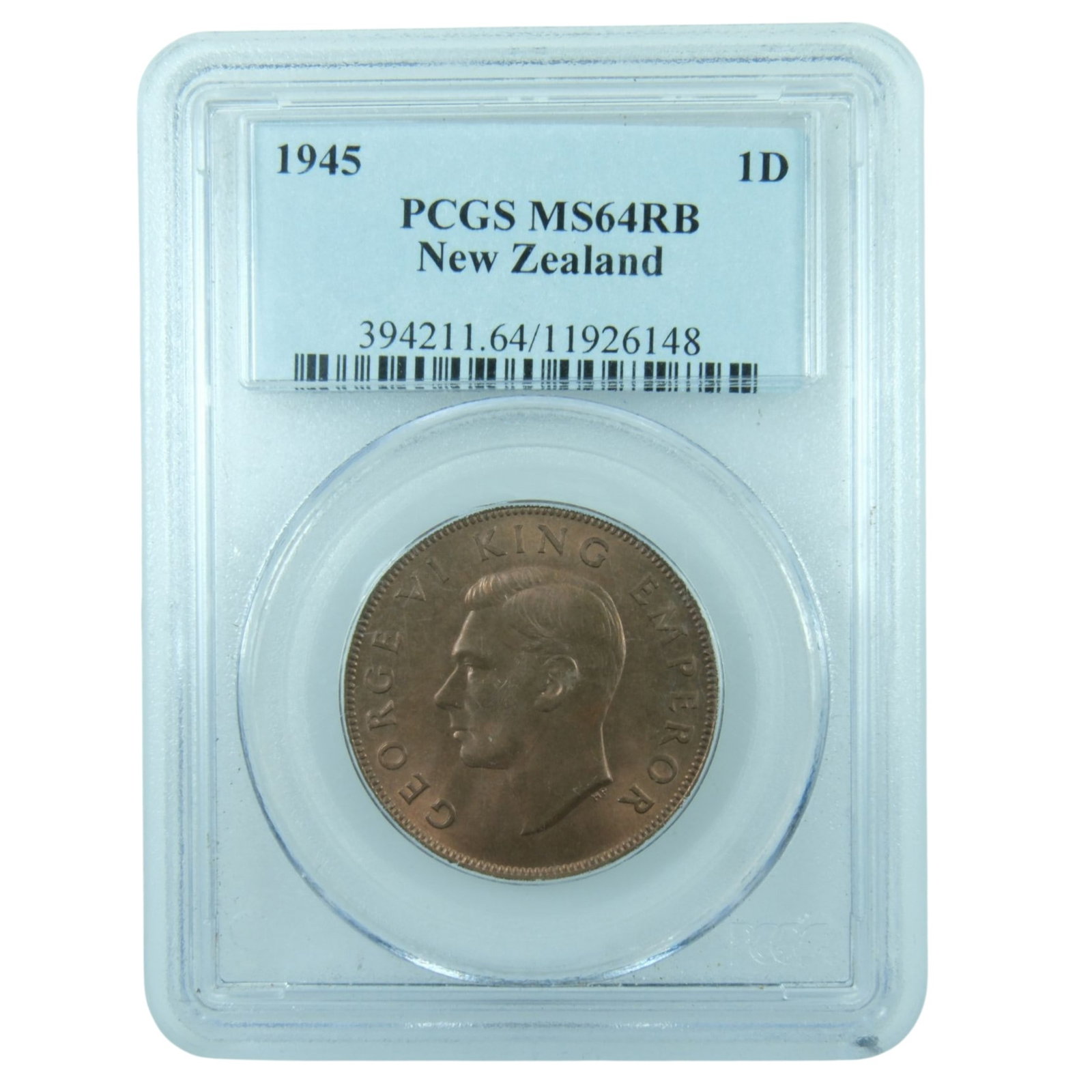 New Zealand 1945 Penny, PCGS MS64RB: . Medium Coins, Monies & Stamps