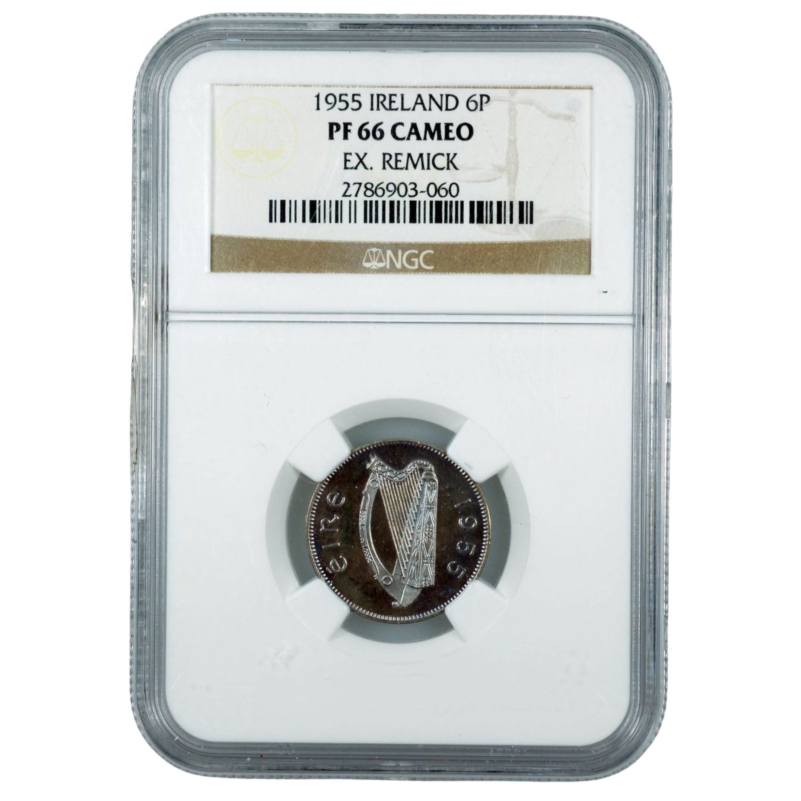 Ireland 1955 Proof Sixpence, NGC PF66 Cameo (Pop 2) (1 of 2)