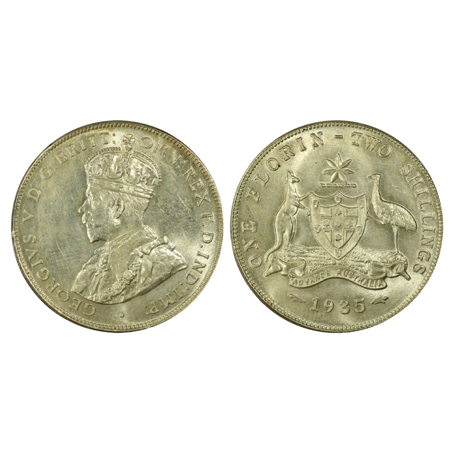 Australia 1935 Florin, PCGS MS63 (looks much better): George V Size ASW 0.3363 Troy oz Condition Proof-like surfaces Medium Coins, Monies & Stamps Exhibited Coins, Australia & New Zealand