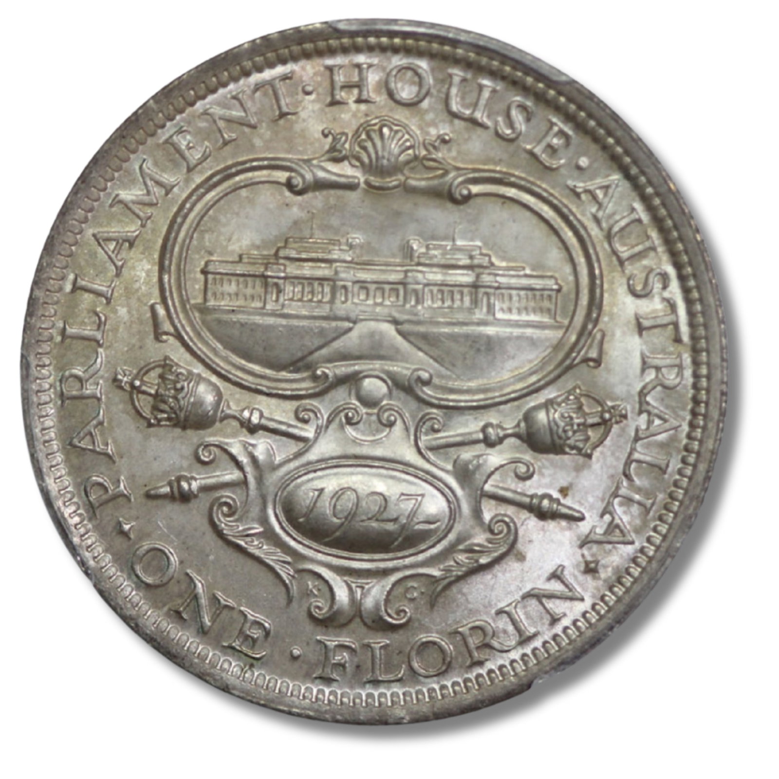 Australia 1927 'Canberra' Florin PCGS MS64: Superior strike with sharp 'three steps' on reverse Medium Coins, Monies & Stamps Exhibited Coins, Australia & New Zealand