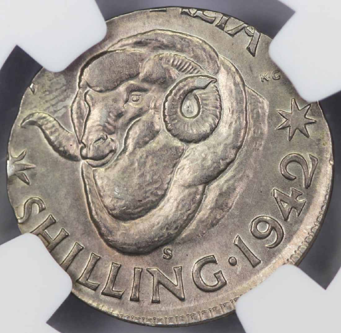 Australia 'Mint Error' 1942 S 1/- struck on a 6d Planchet, NGC AU58 (looks better) - 2