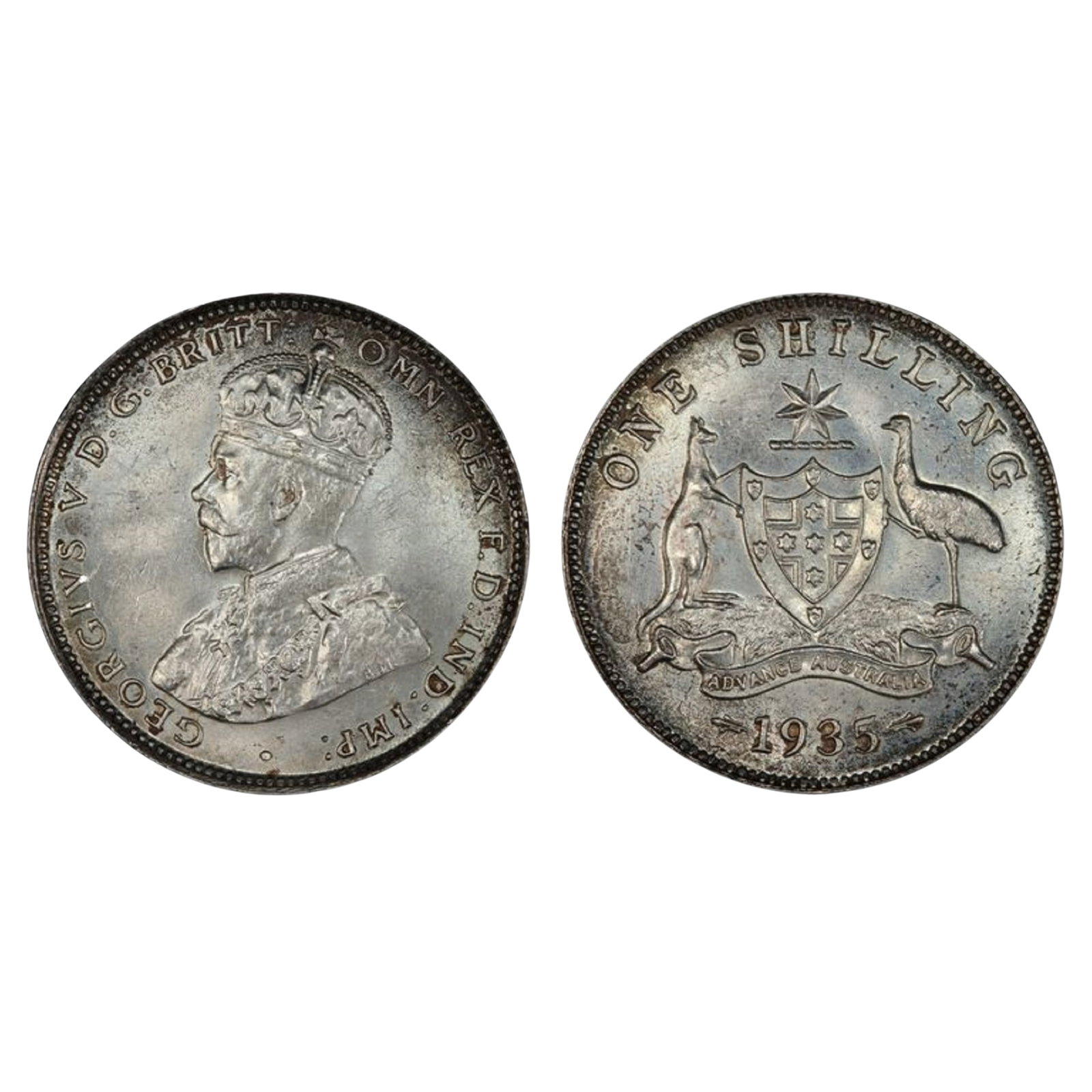 Australia 1935 Shilling, PCGS MS63 (Pop 18): George V Condition Choice Uncirculated Medium Coins, Monies & Stamps Exhibited Coins, Australia & New Zealand