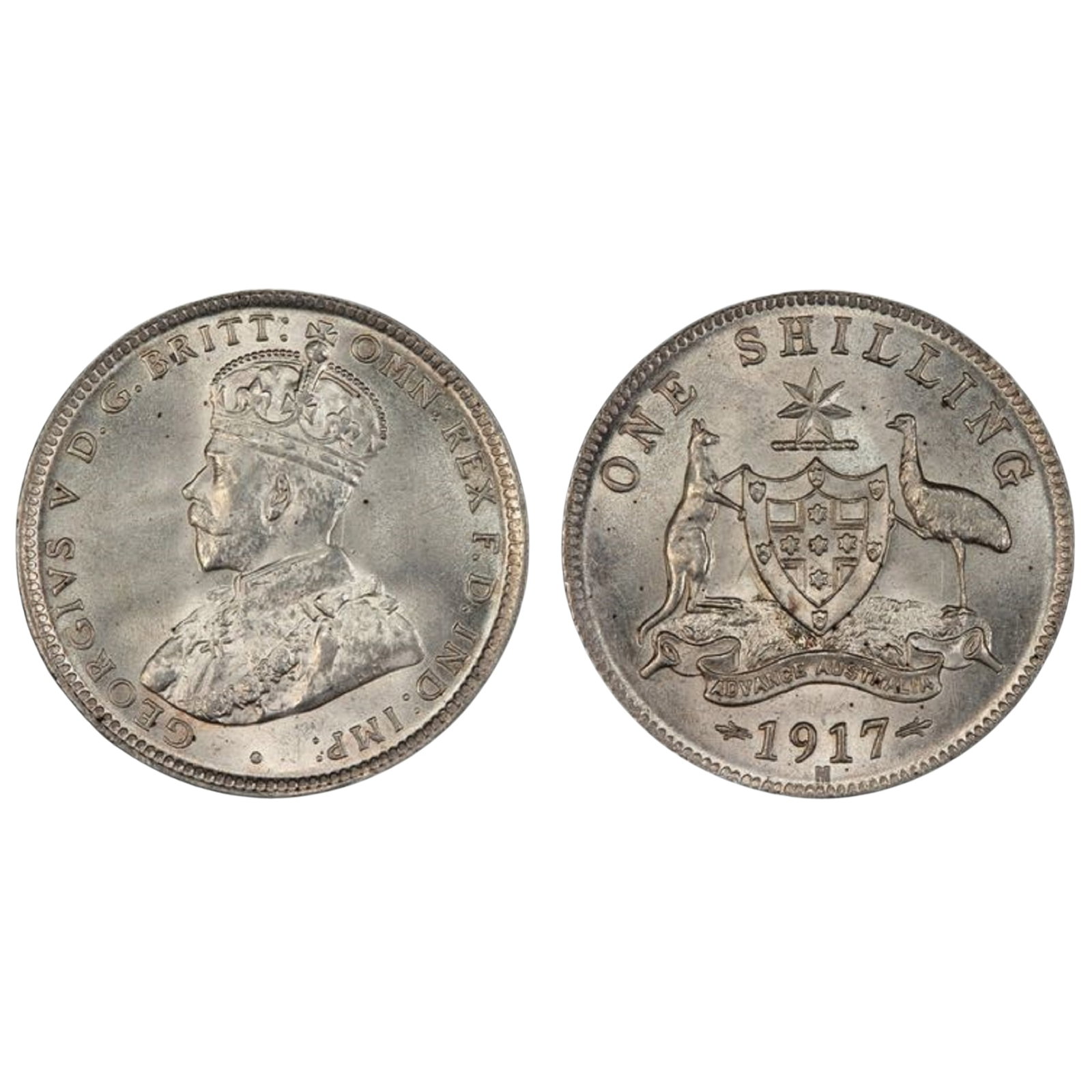 Australia 1917 Shilling, PCGS MS64: Population 30 / Higher 13 Condition Near Gem Medium Coins, Monies & Stamps Exhibited Coins, Australia & New Zealand