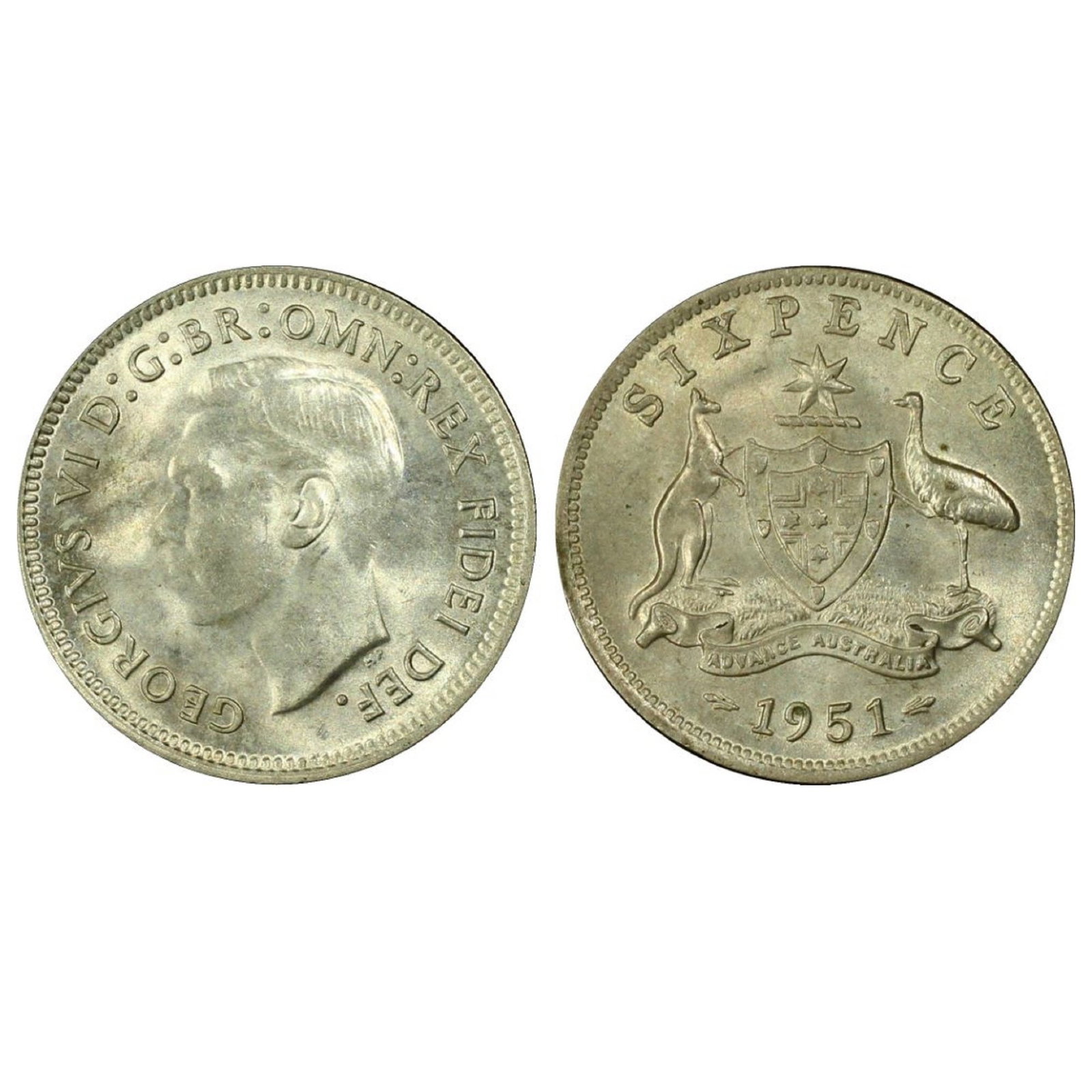 Australia 1951 (M) Sixpence, PCGS MS64: Competitive grade Condition near Gem Medium Coins, Monies & Stamps Exhibited Coins, Australia & New Zealand