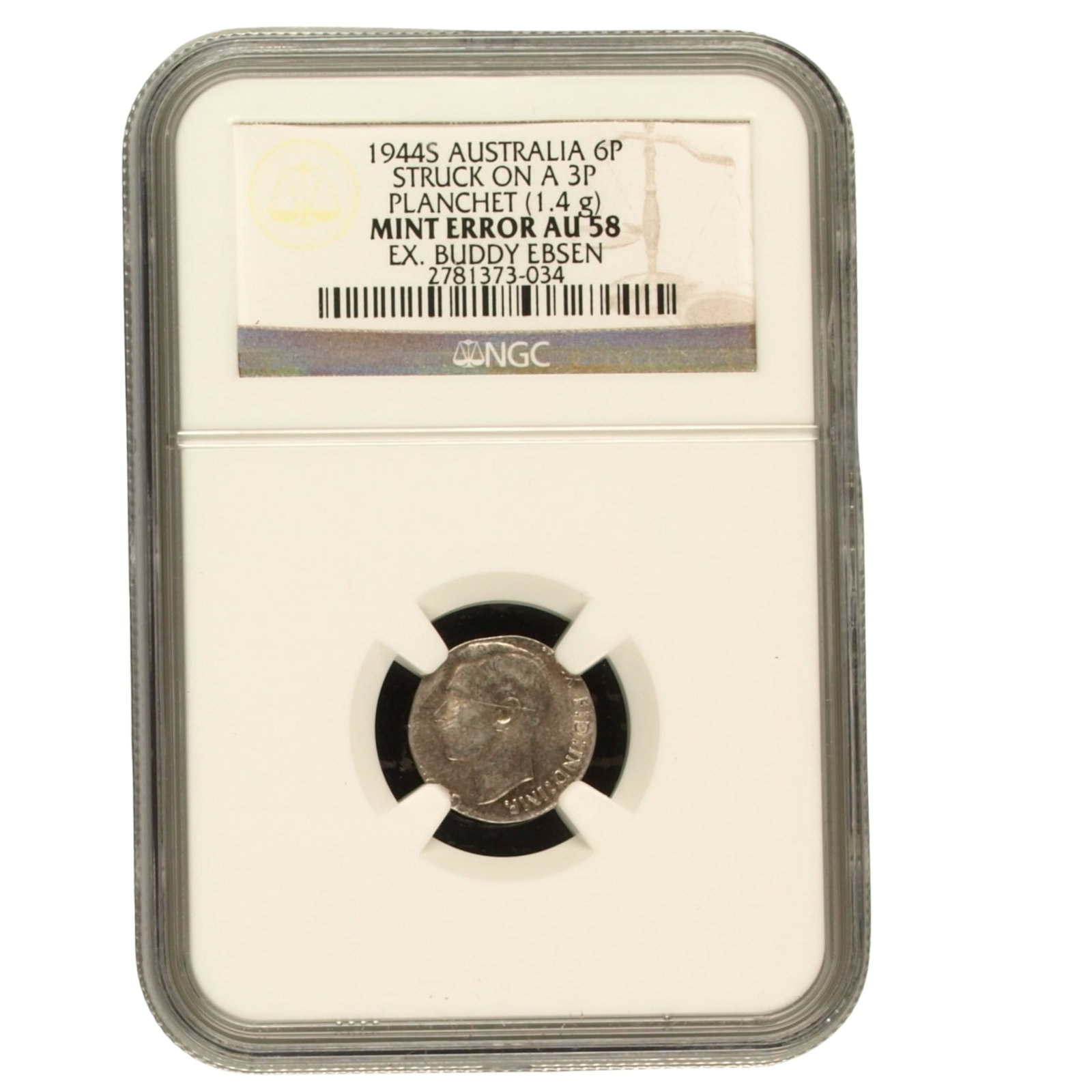 Australia 'Mint Error' 1944 S 6d struck on a 3d Planchet, NGC AU58 (looks better) (1 of 5)