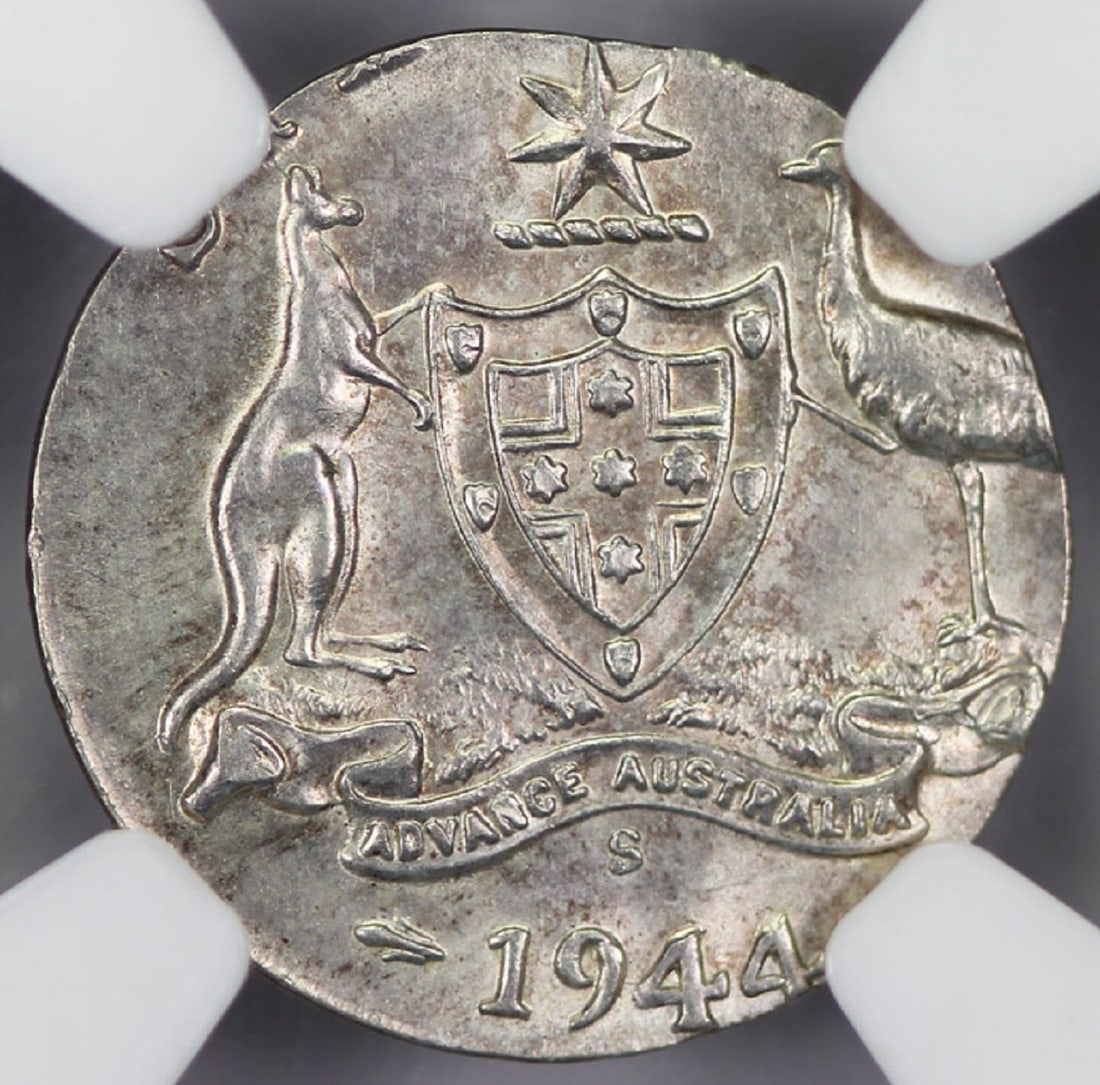 Australia 'Mint Error' 1944 S 6d struck on a 3d Planchet, NGC AU58 (looks better) - 2