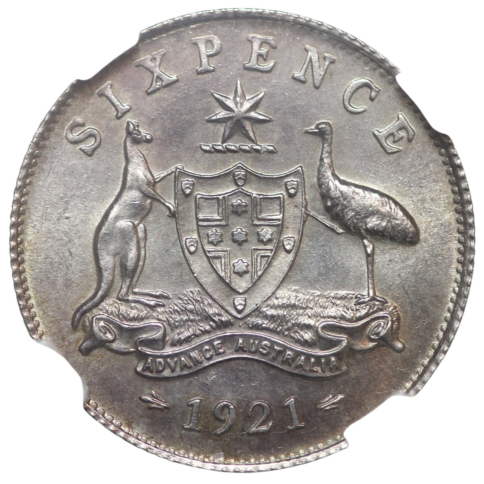 Australia 1921 Sixpence, PCGS MS64 (Pop 20): George V Condition near Gem Medium Coins, Monies & Stamps Exhibited Coins, Australia & New Zealand
