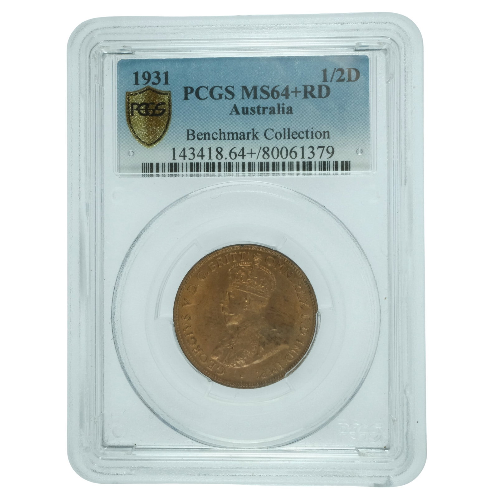 Australia 1931 Halfpenny PCGS MS64RD (Top of the Pops): Population 1 / Higher 0 Medium Coins, Monies & Stamps Provenance Benchmark Collection